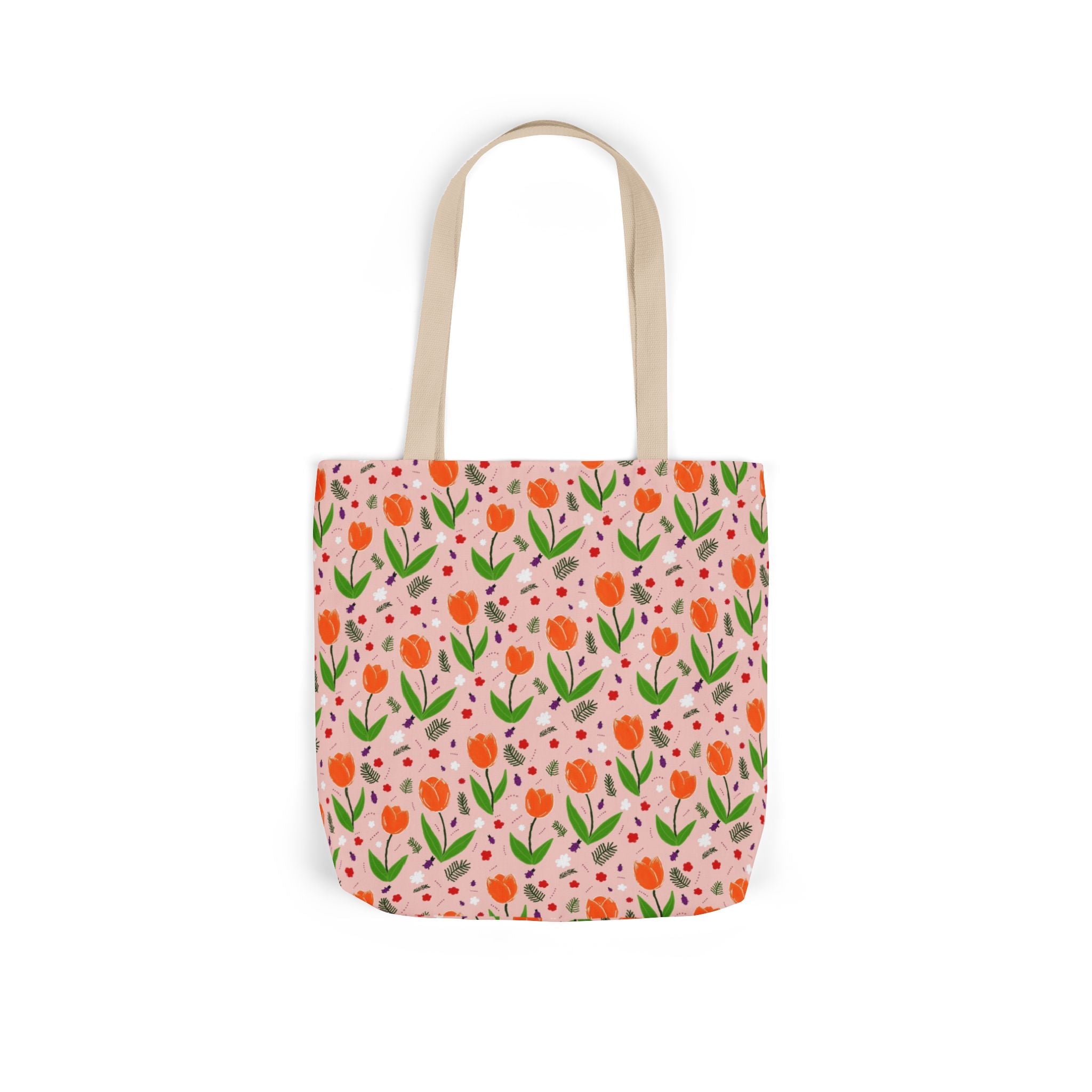 Orange Tulip Hand Designed Art Botanic Canvas Tote Bag, 5-Color Straps Printify