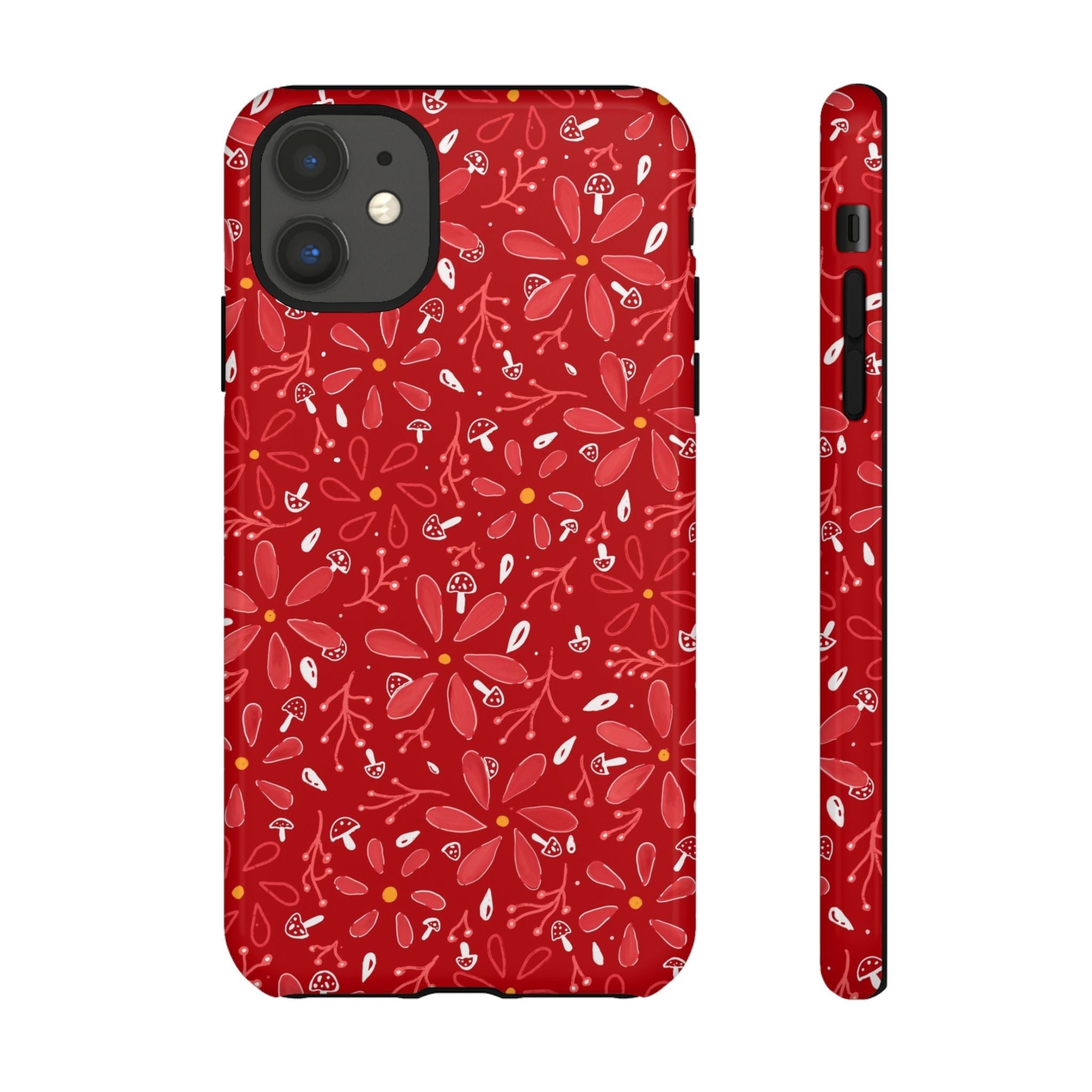 Red Flora Hand Designed Print Tough Cases Printify