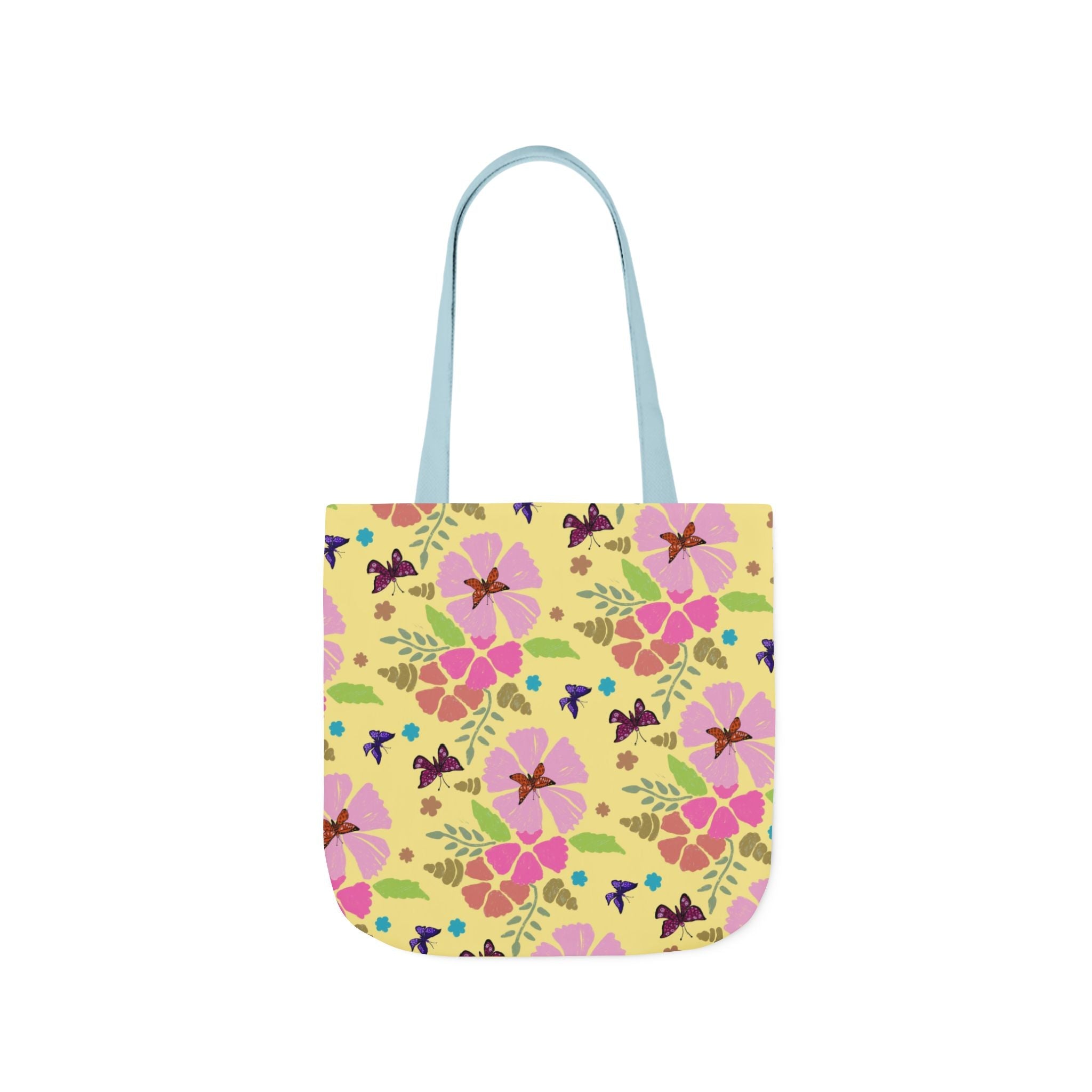 Yellow Butterfly Garden Hand Designed Print Canvas Tote Bag, 5-Color Straps Printify