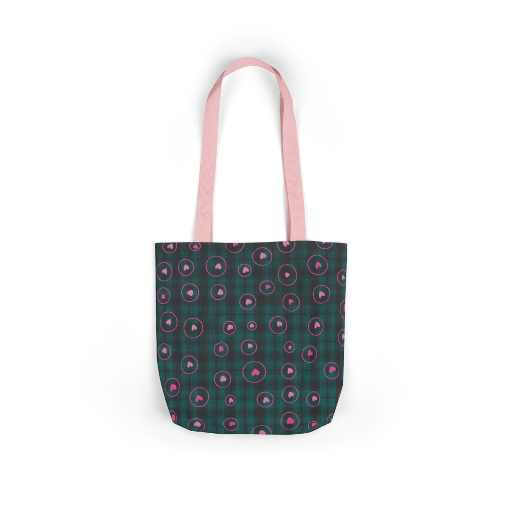 Pink Heart Dark Green Hand Drawn Design Canvas Tote Bag, 5-Color Straps Printify