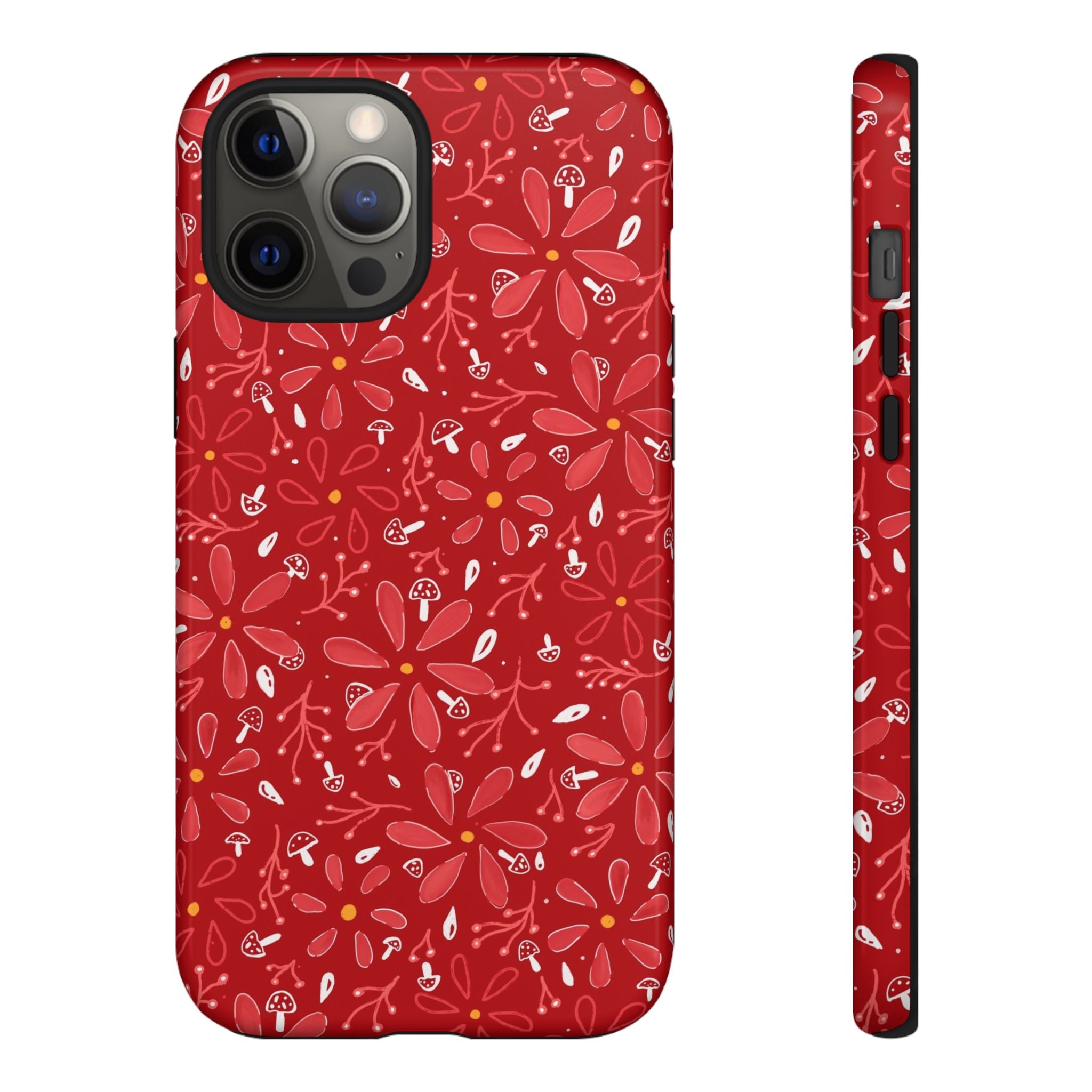 Red Flora Hand Designed Print Tough Cases Printify