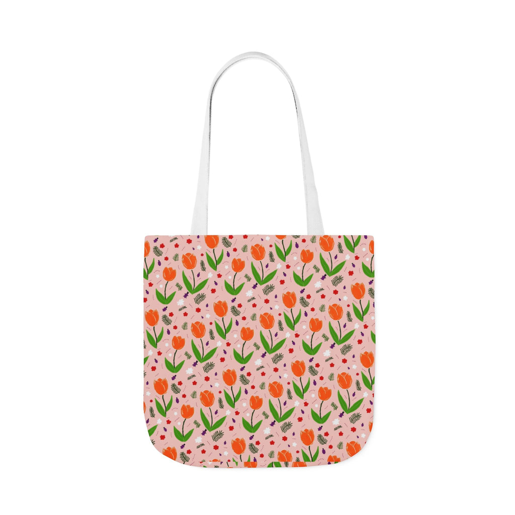 Orange Tulip Hand Designed Art Botanic Canvas Tote Bag, 5-Color Straps Printify