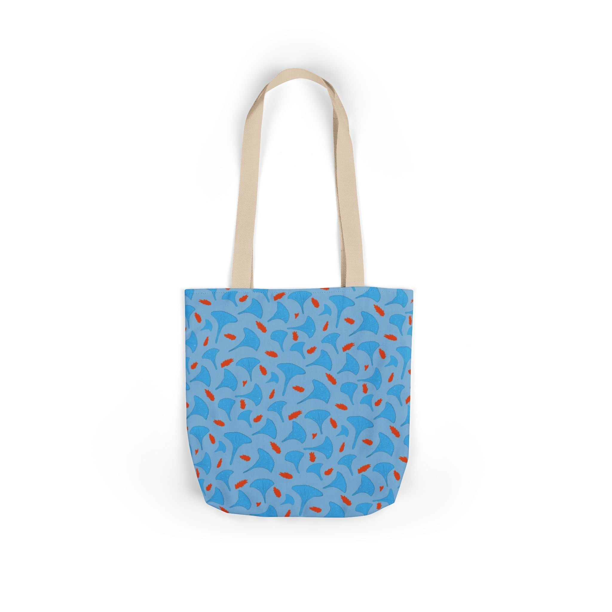 Blue Orange Flora Hand Designed Prints Canvas Tote Bag, 5-Color Straps Printify