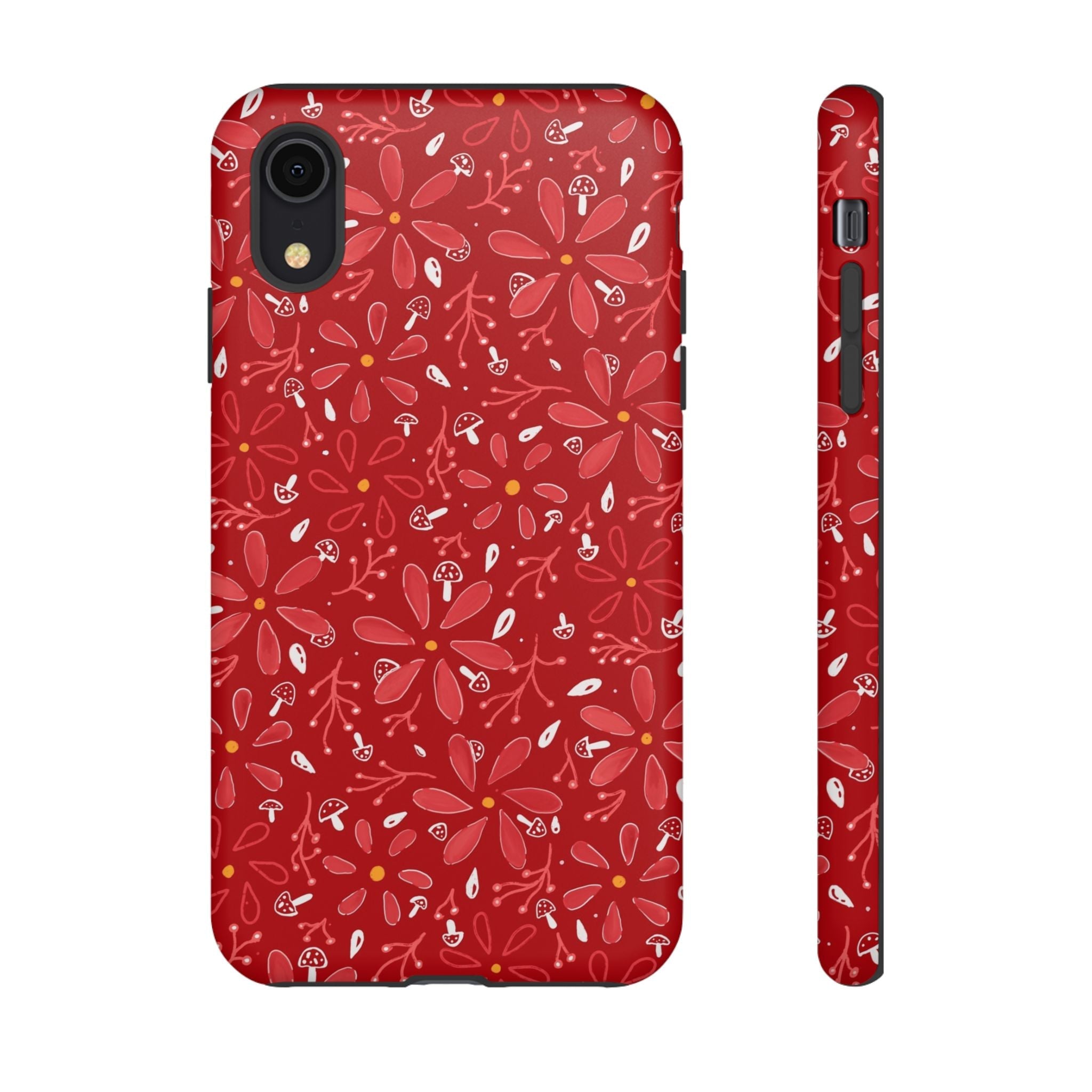 Red Flora Hand Designed Print Tough Cases Printify