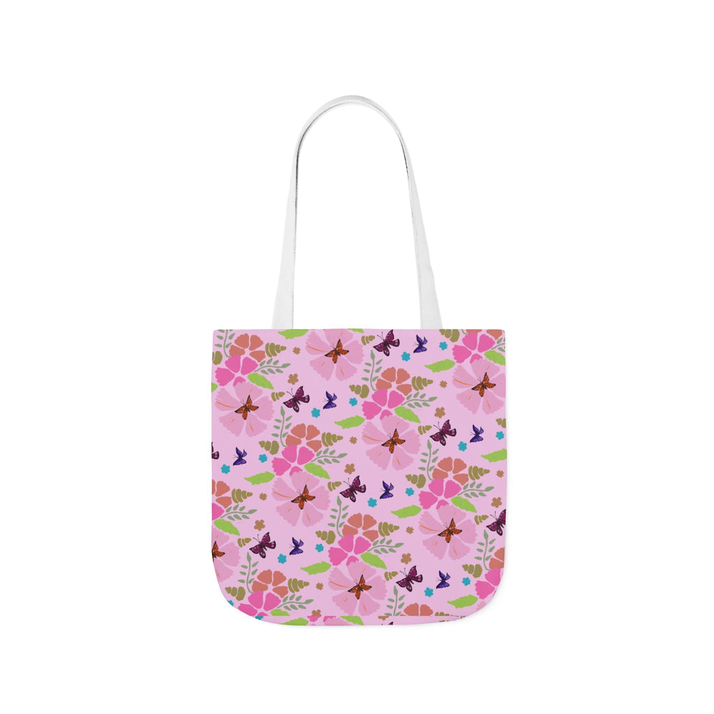 Pink Butterfly Garden Canvas Tote Bag, 5-Color Straps Printify