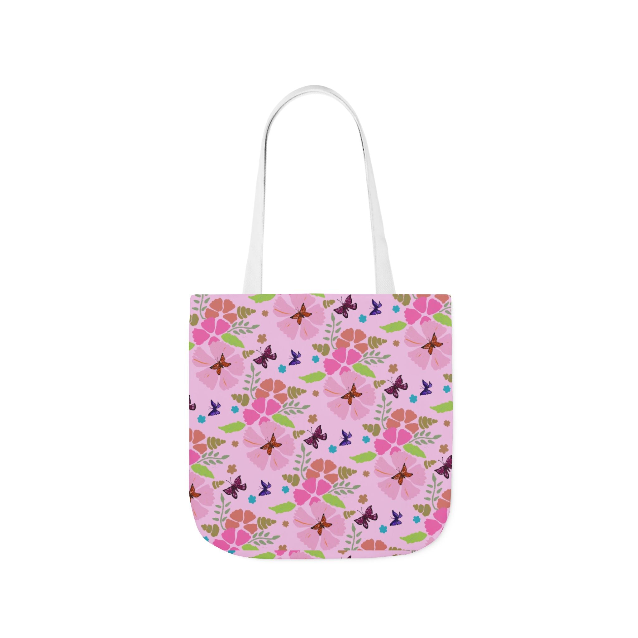 Pink Butterfly Garden Canvas Tote Bag, 5-Color Straps Printify