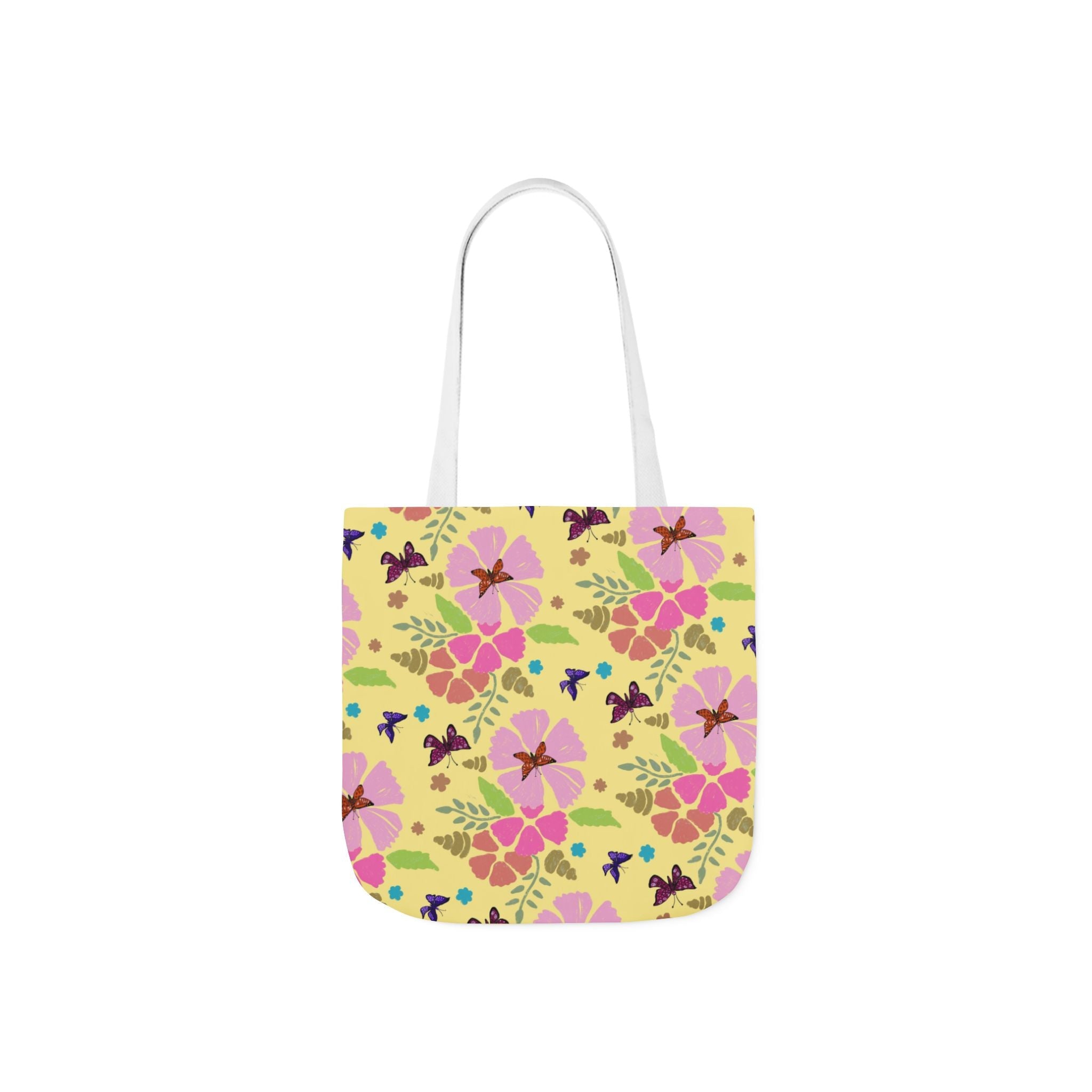 Yellow Butterfly Garden Hand Designed Print Canvas Tote Bag, 5-Color Straps Printify