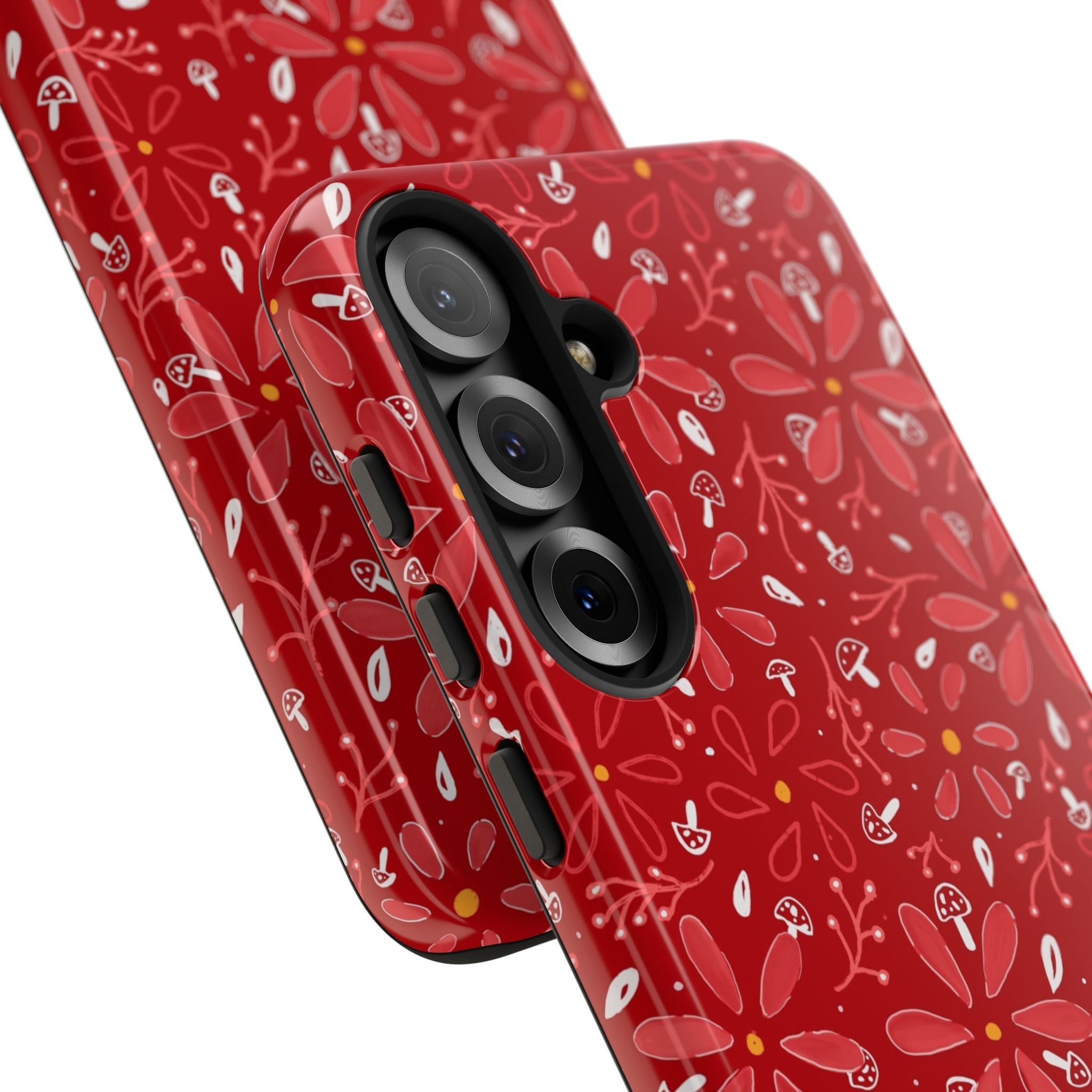 Red Flora Hand Designed Print Tough Cases Printify