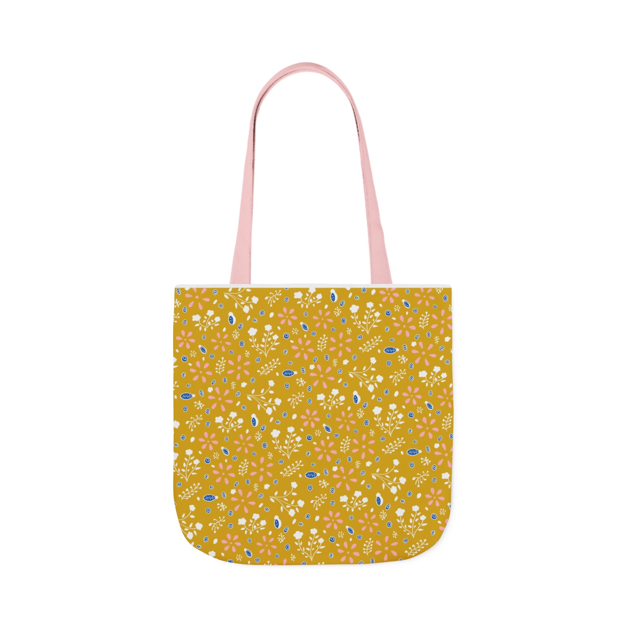 Golden Yellow Botanic Canvas Tote Bag, 5-Color Straps