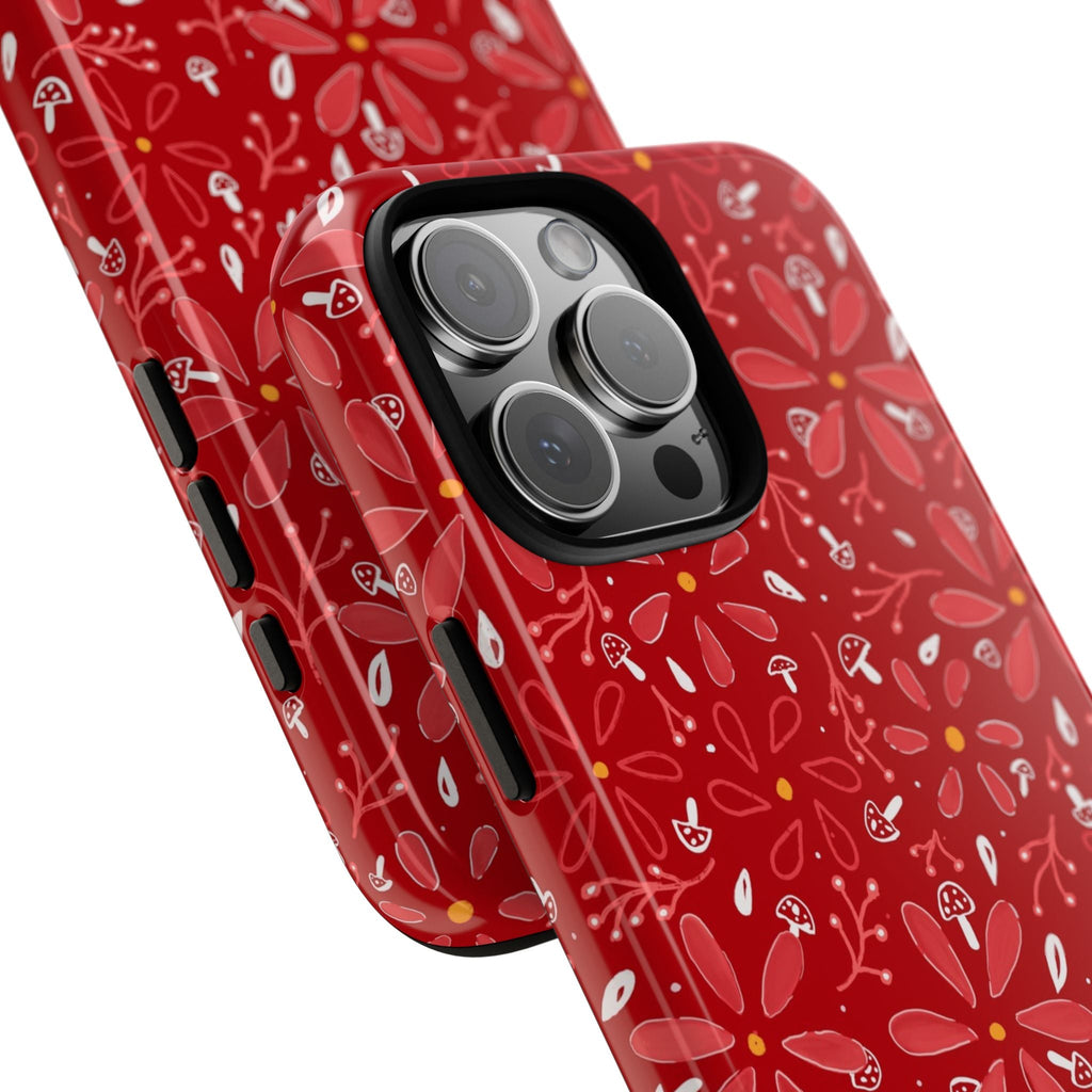 Red Flora Hand Designed Print Tough Cases Printify