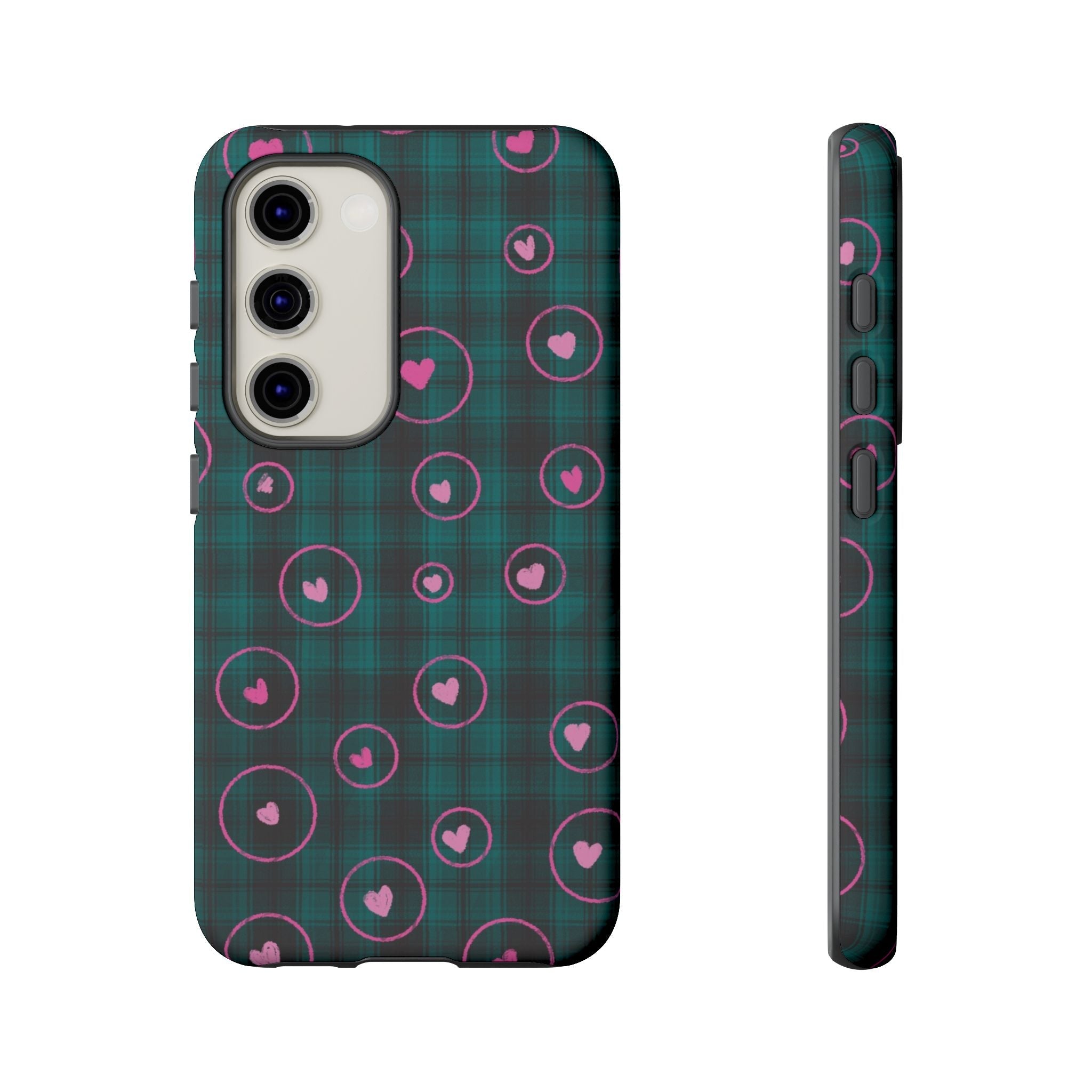 Rich Green with Pink Hear Hand Drawn Prints Tough Cases Printify