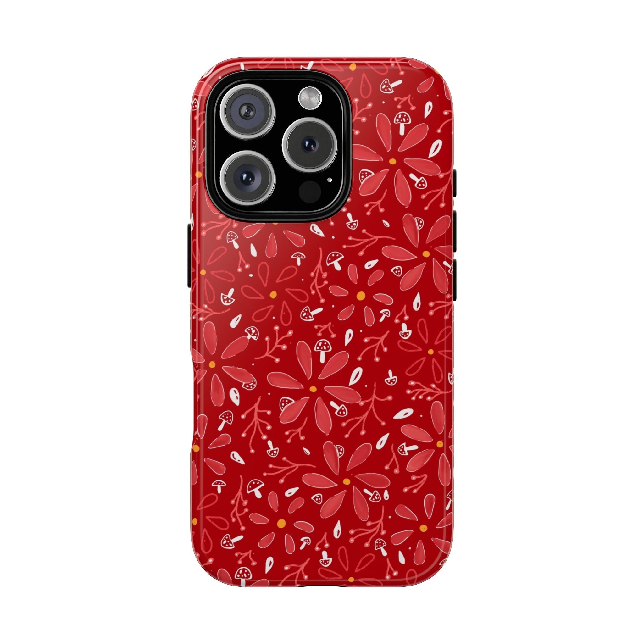 Red Flora Hand Designed Print Tough Cases Printify