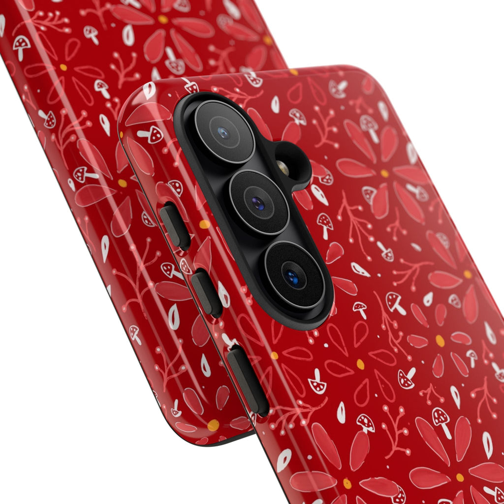 Red Flora Hand Designed Print Tough Cases Printify