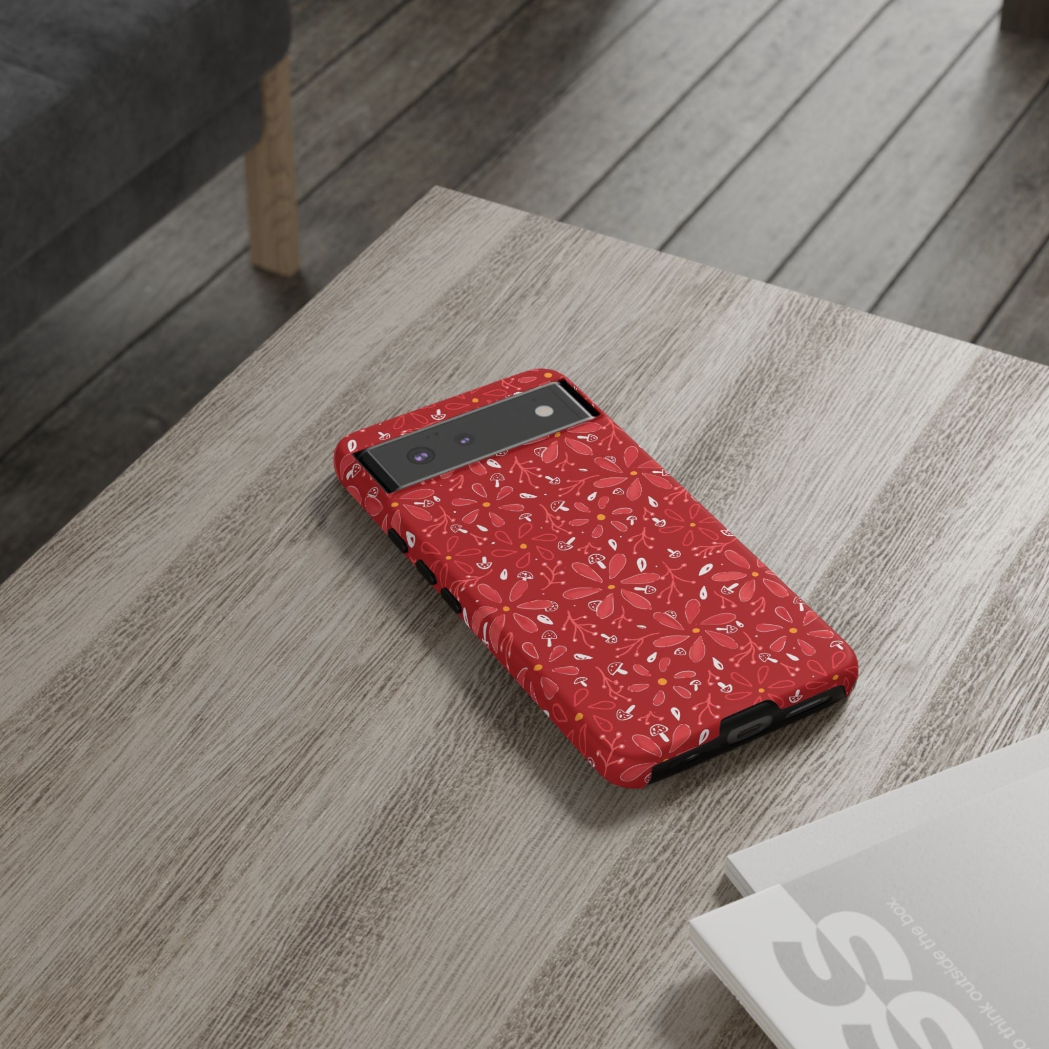 Red Flora Hand Designed Print Tough Cases Printify