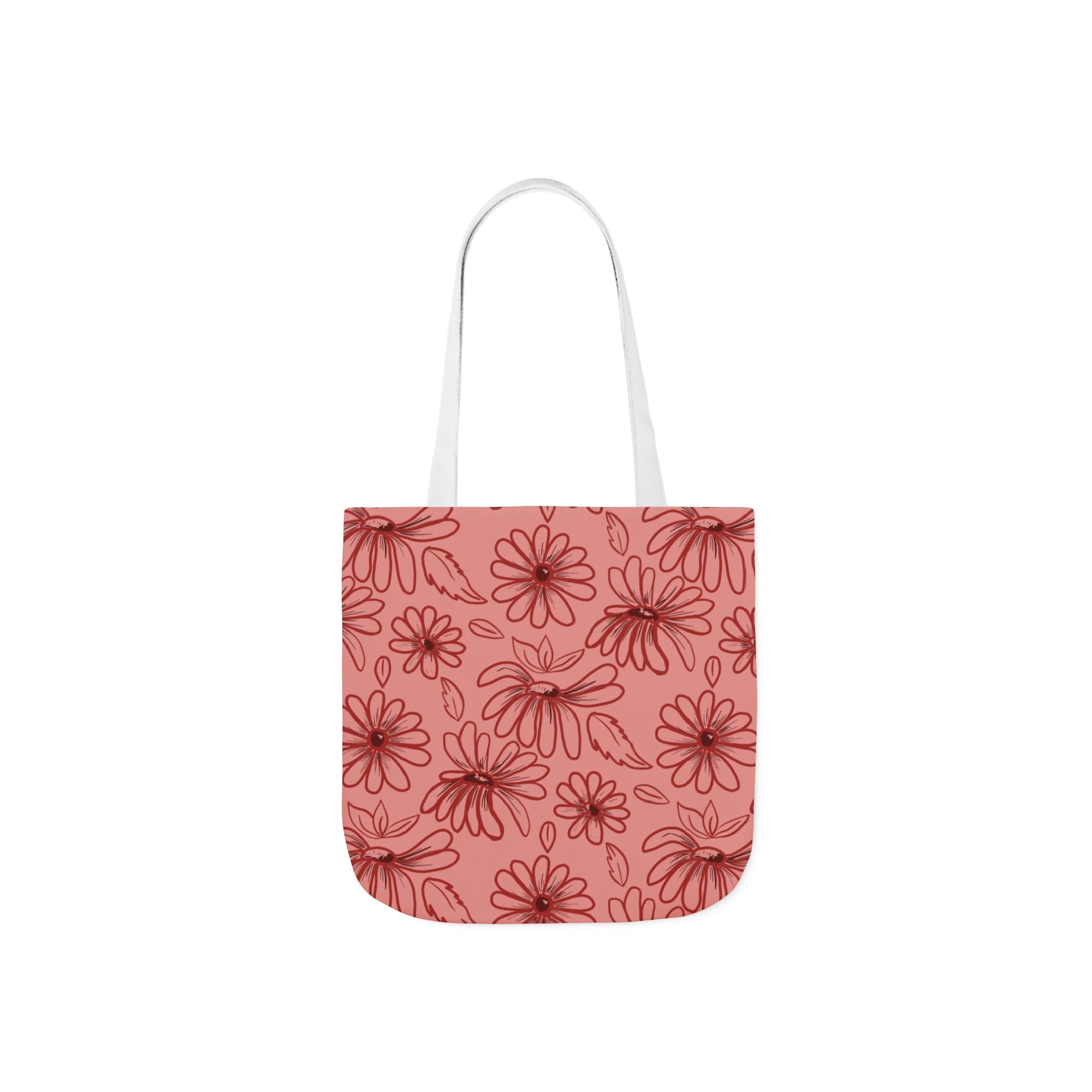 Red Flower Reusable Hand Designed Prints Canvas Tote Bag, 5-Color Straps Printify