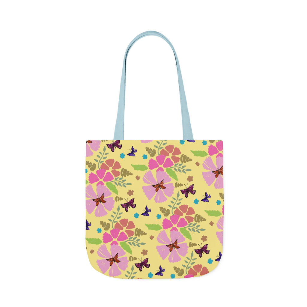 Yellow Butterfly Garden Hand Designed Print Canvas Tote Bag, 5-Color Straps Printify