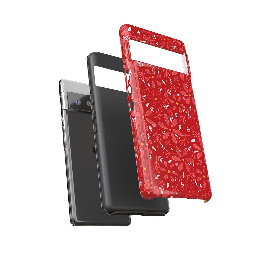 Red Flora Hand Designed Print Tough Cases Printify