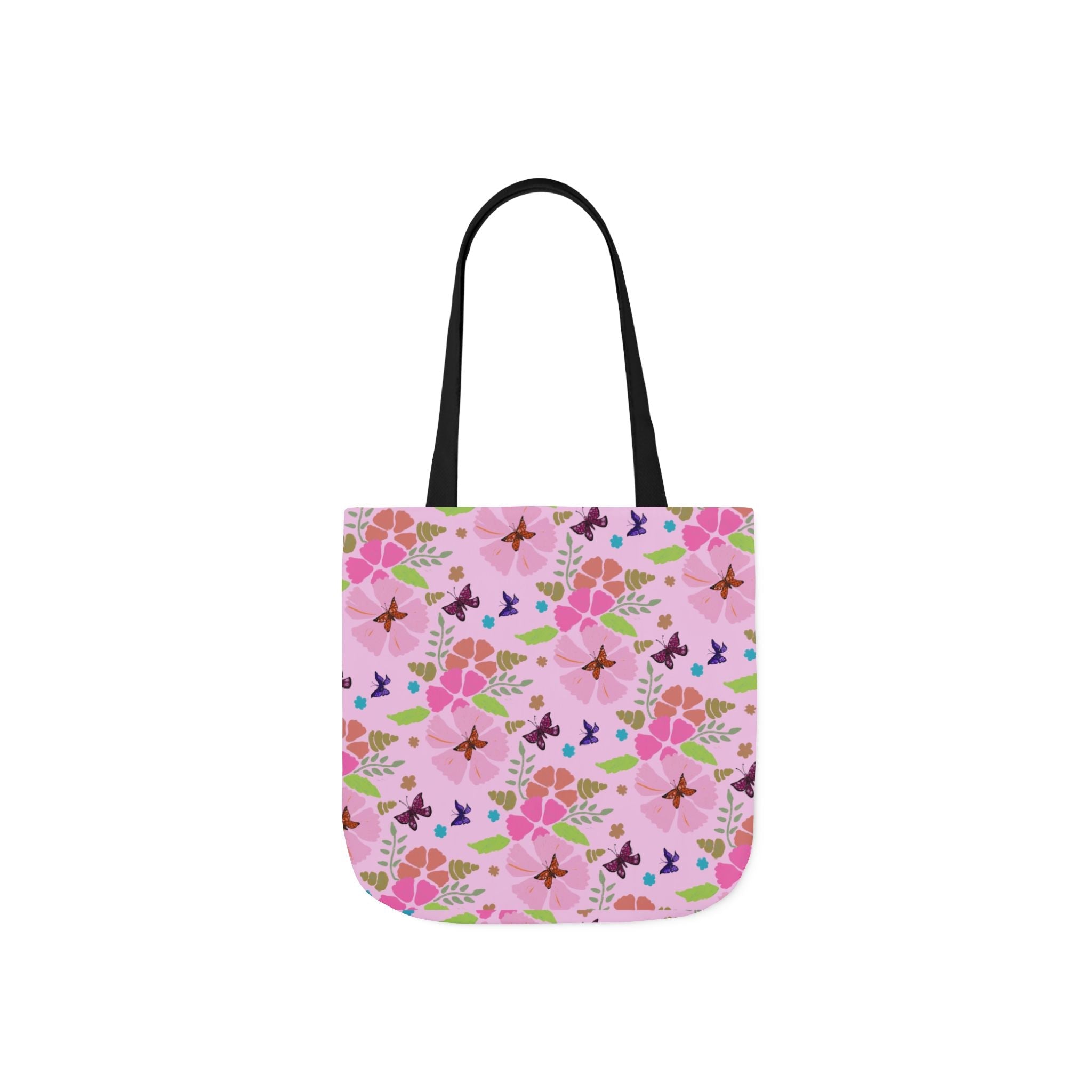 Pink Butterfly Garden Canvas Tote Bag, 5-Color Straps Printify