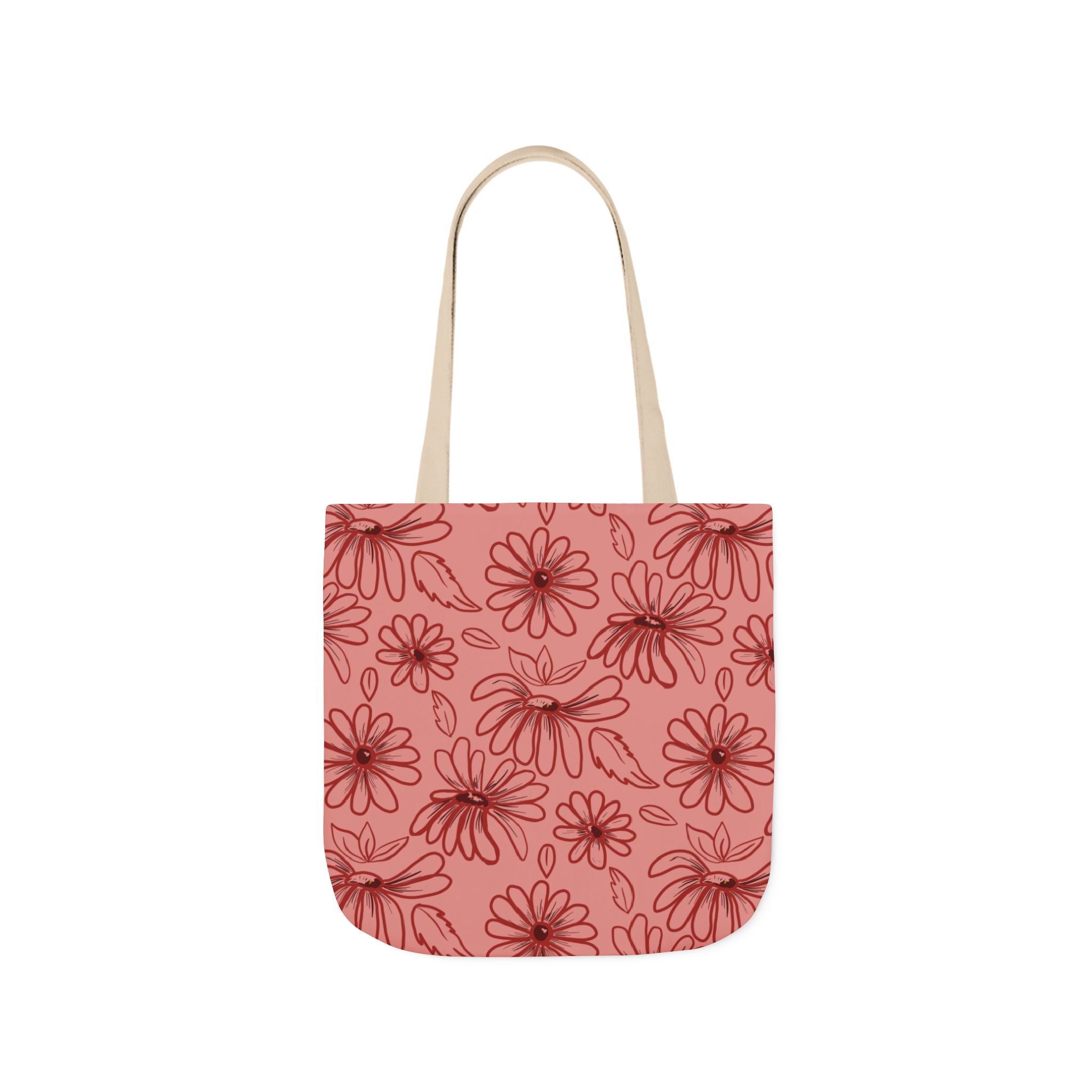 Red Flower Reusable Hand Designed Prints Canvas Tote Bag, 5-Color Straps Printify