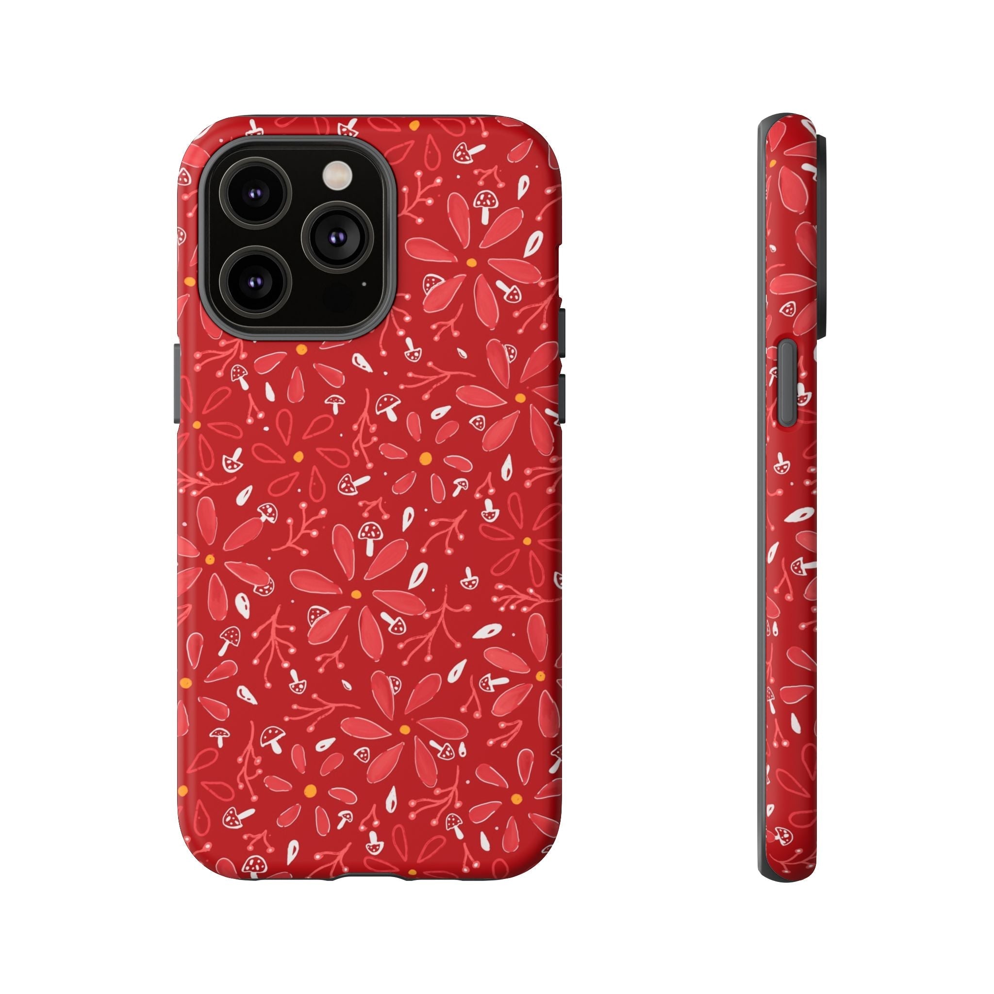 Red Flora Hand Designed Print Tough Cases Printify