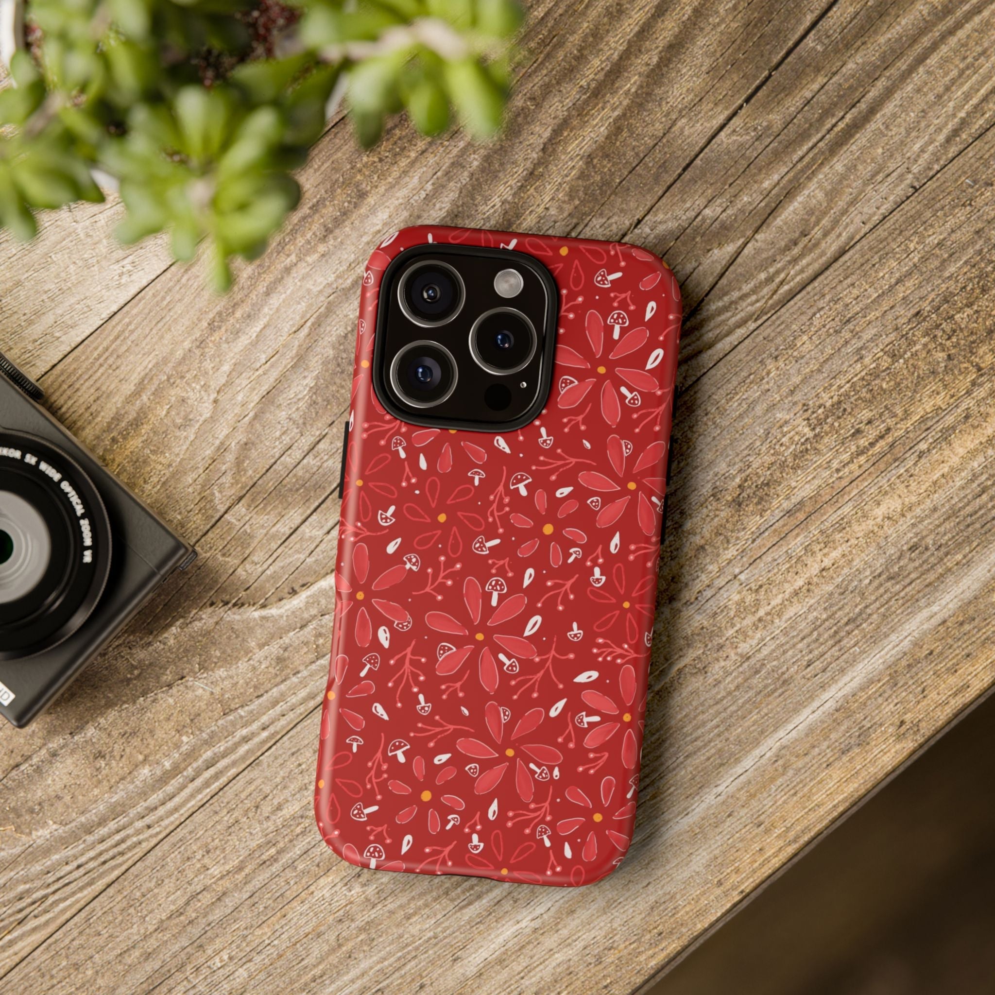 Red Flora Hand Designed Print Tough Cases Printify