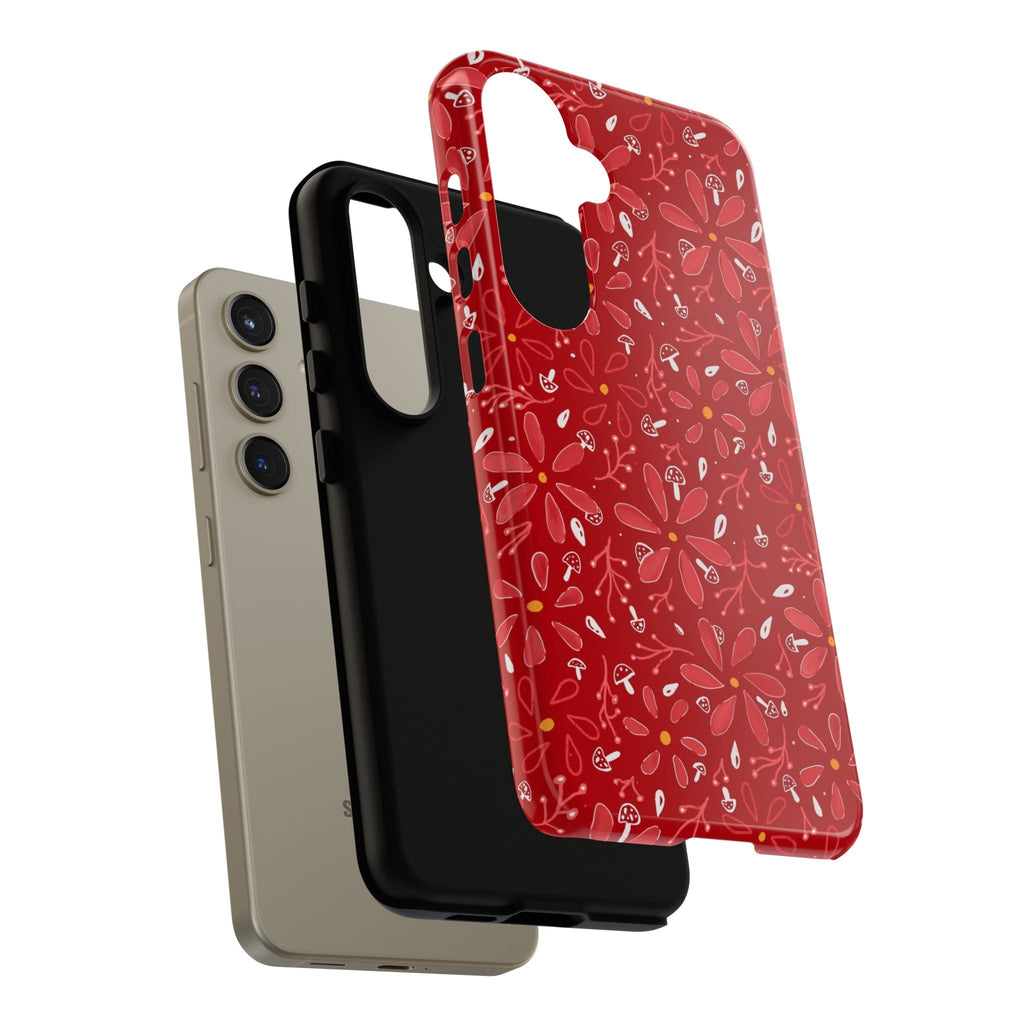 Red Flora Hand Designed Print Tough Cases Printify