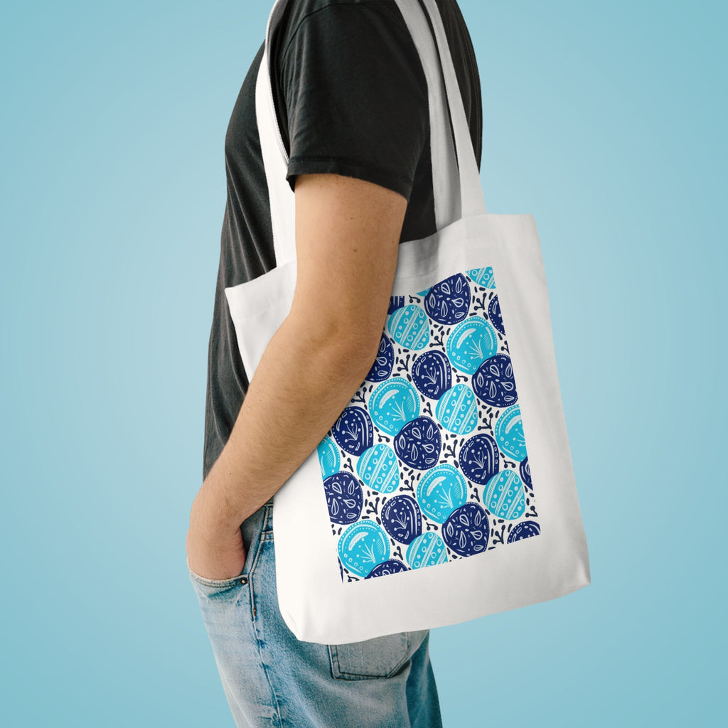 Blue Abstract Hand Drawn Ovals Prints Cotton Tote Bag Printify