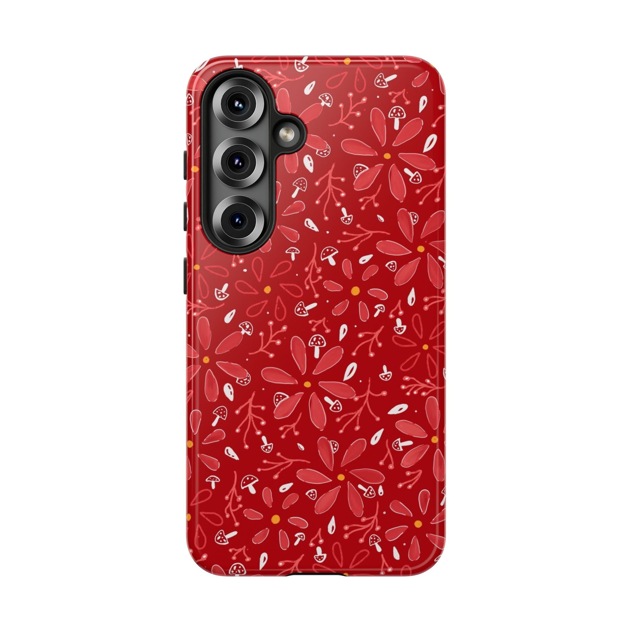 Red Flora Hand Designed Print Tough Cases Printify
