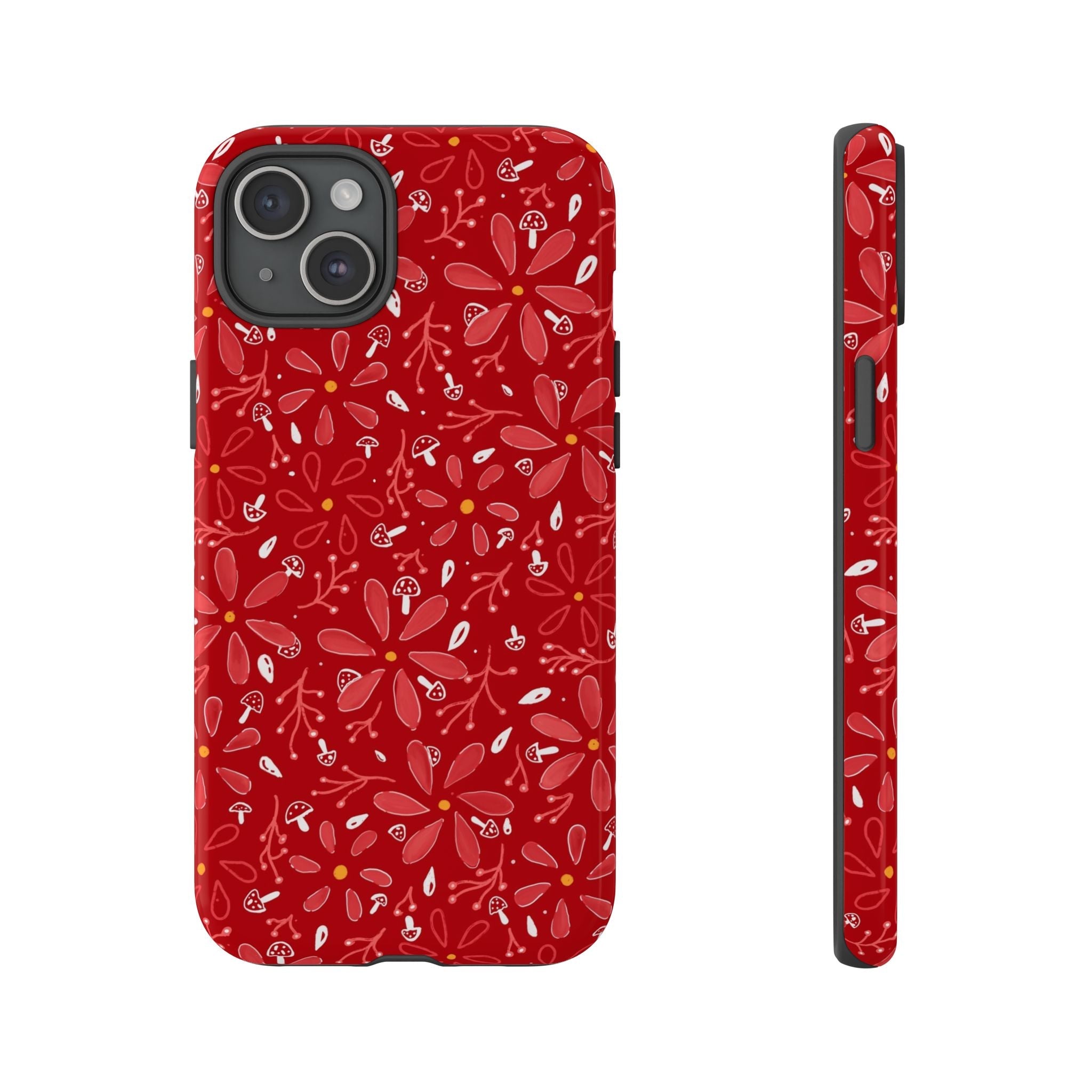 Red Flora Hand Designed Print Tough Cases Printify