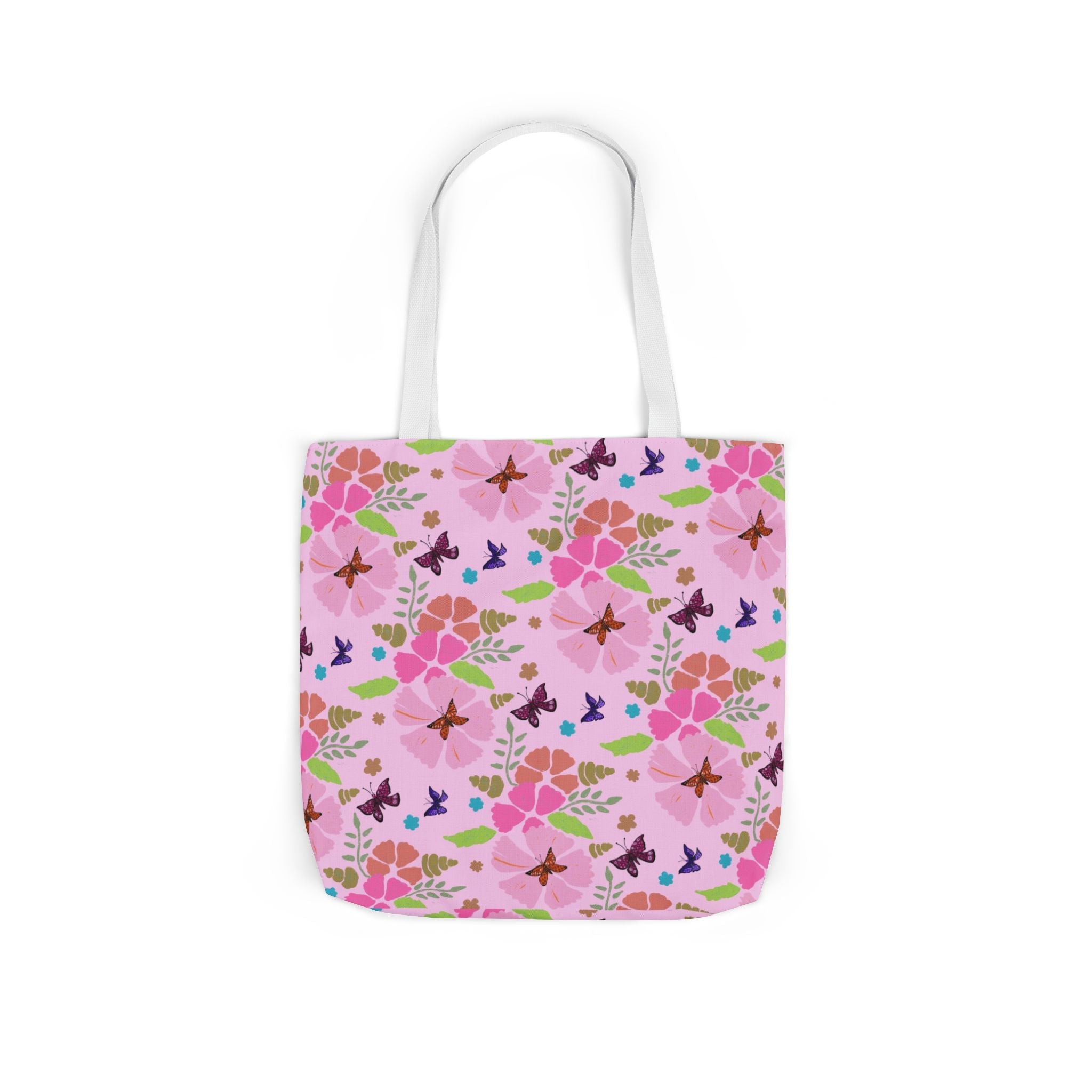 Pink Butterfly Garden Canvas Tote Bag, 5-Color Straps Printify