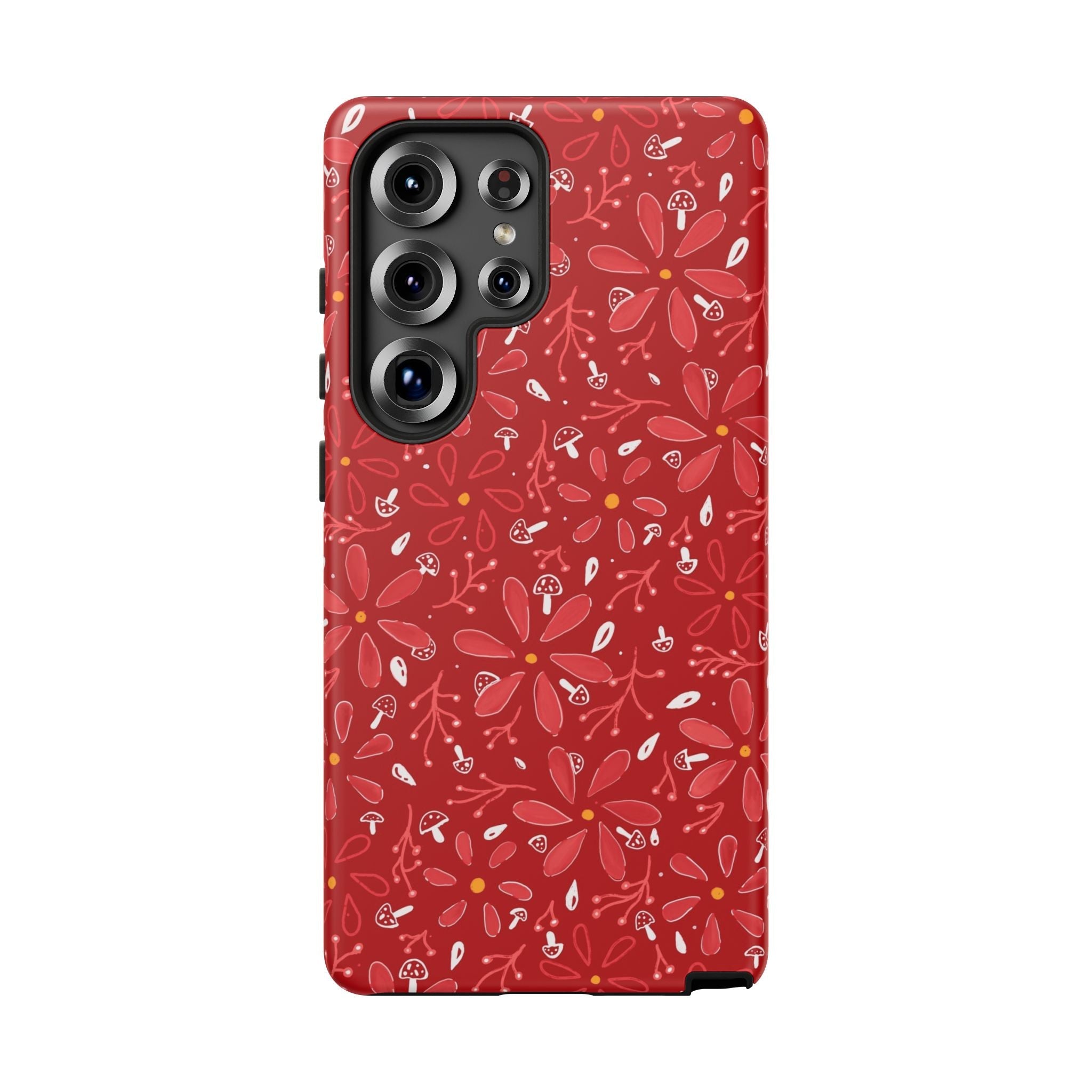 Red Flora Hand Designed Print Tough Cases Printify