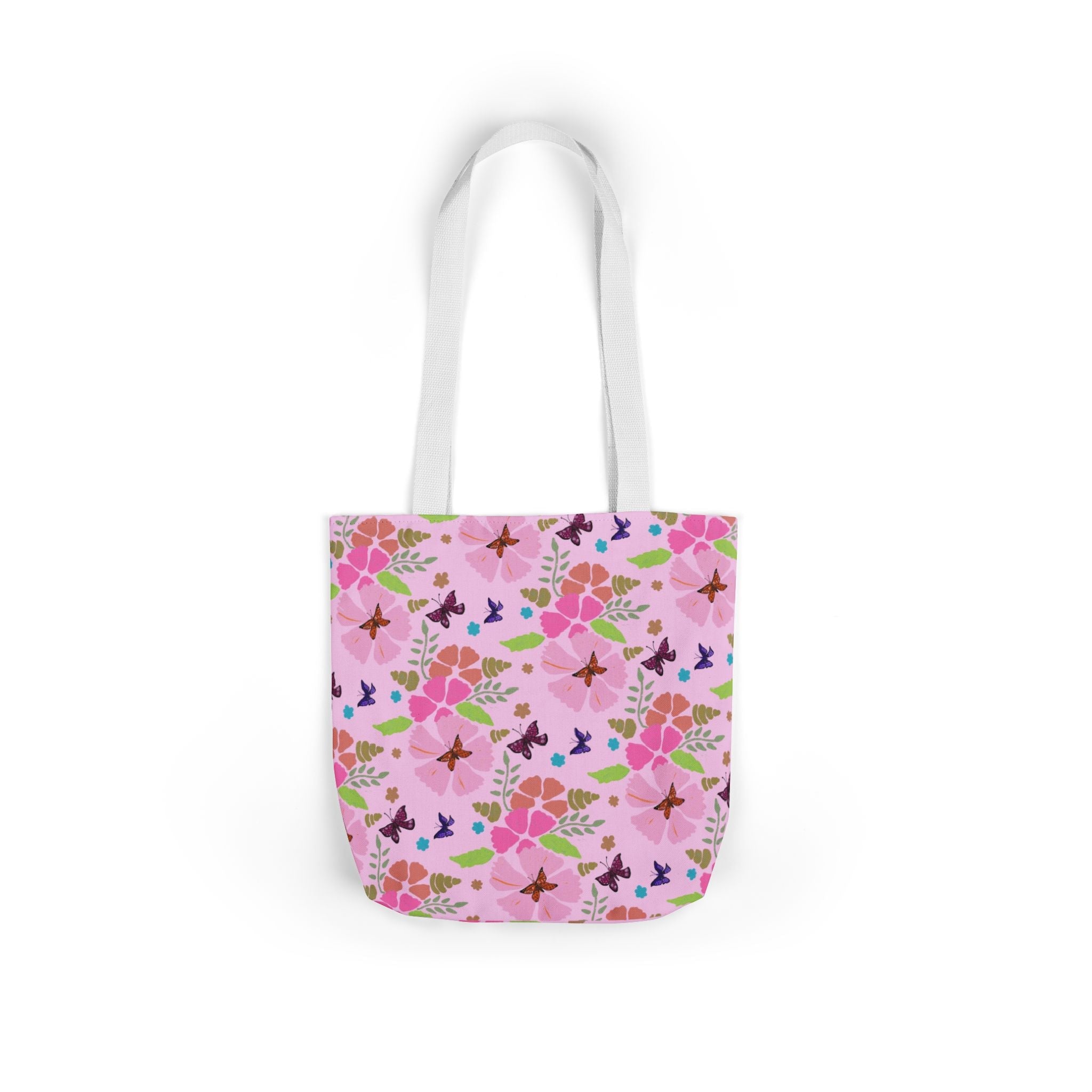 Pink Butterfly Garden Canvas Tote Bag, 5-Color Straps Printify