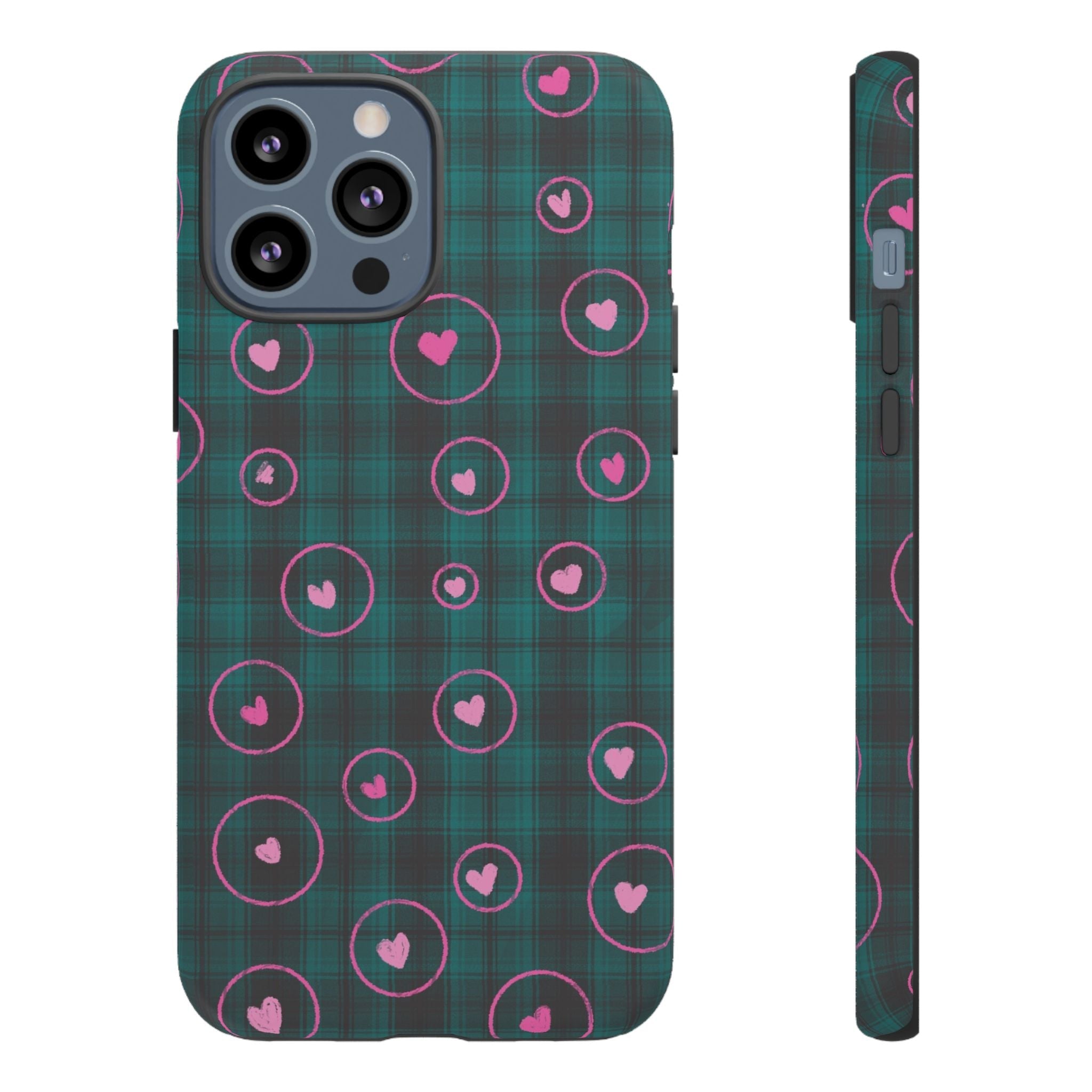 Rich Green with Pink Hear Hand Drawn Prints Tough Cases Printify