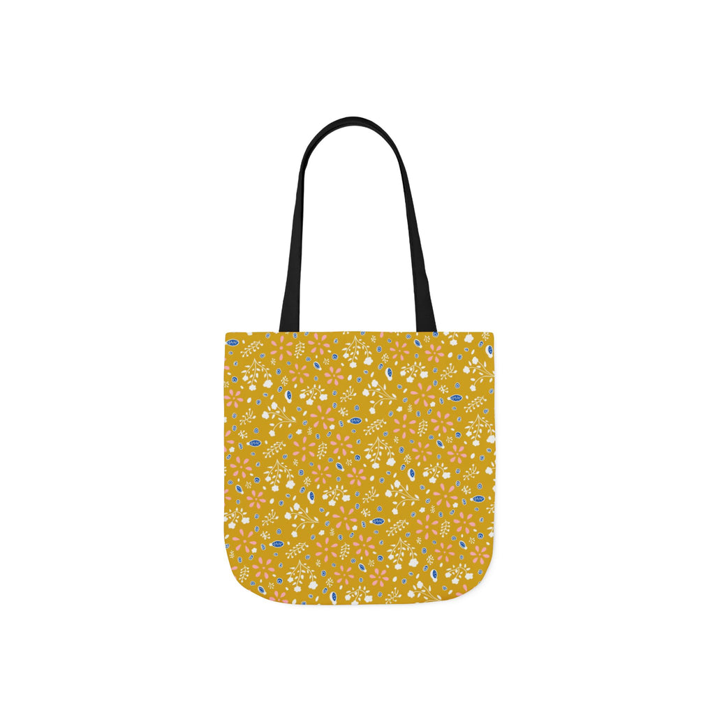 Golden Yellow Botanic Canvas Tote Bag, 5-Color Straps