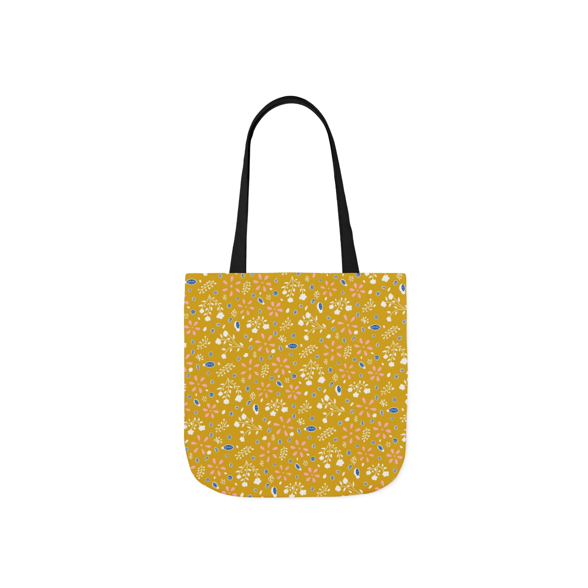 Golden Yellow Botanic Canvas Tote Bag, 5-Color Straps
