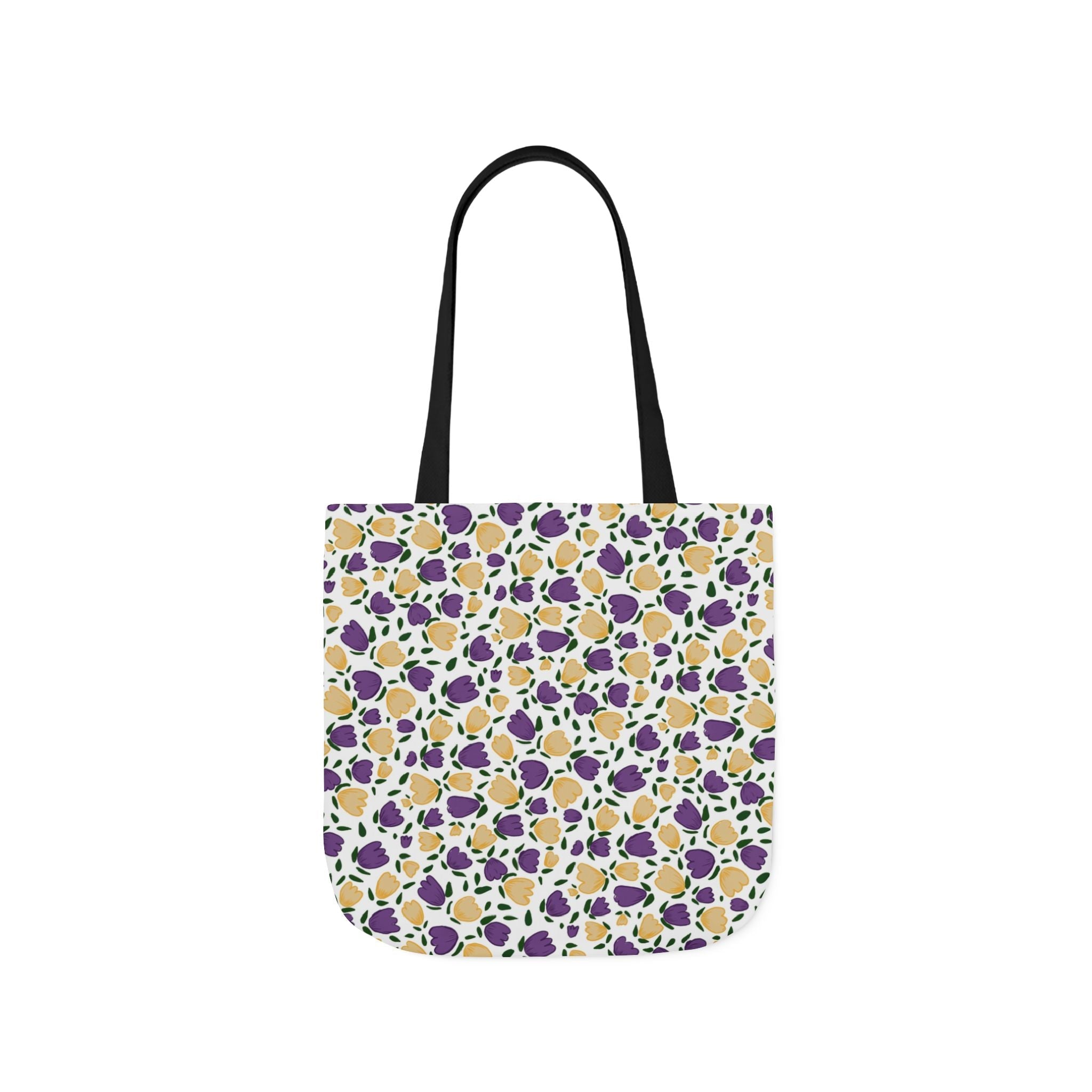 White Purple Hand Drawn Gold Flora Canvas Tote Bag, 5-Color Straps Printify