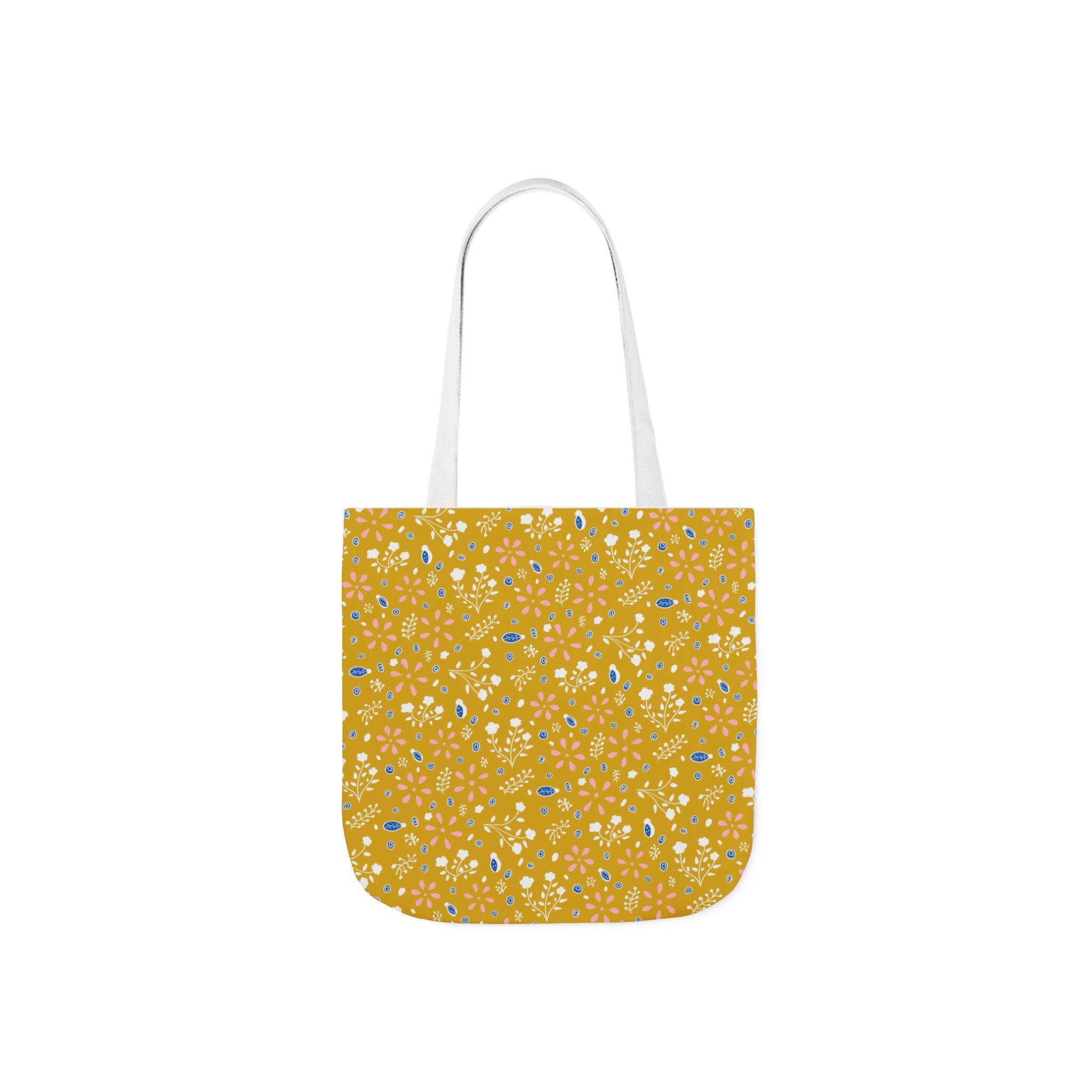 Golden Yellow Botanic Canvas Tote Bag, 5-Color Straps