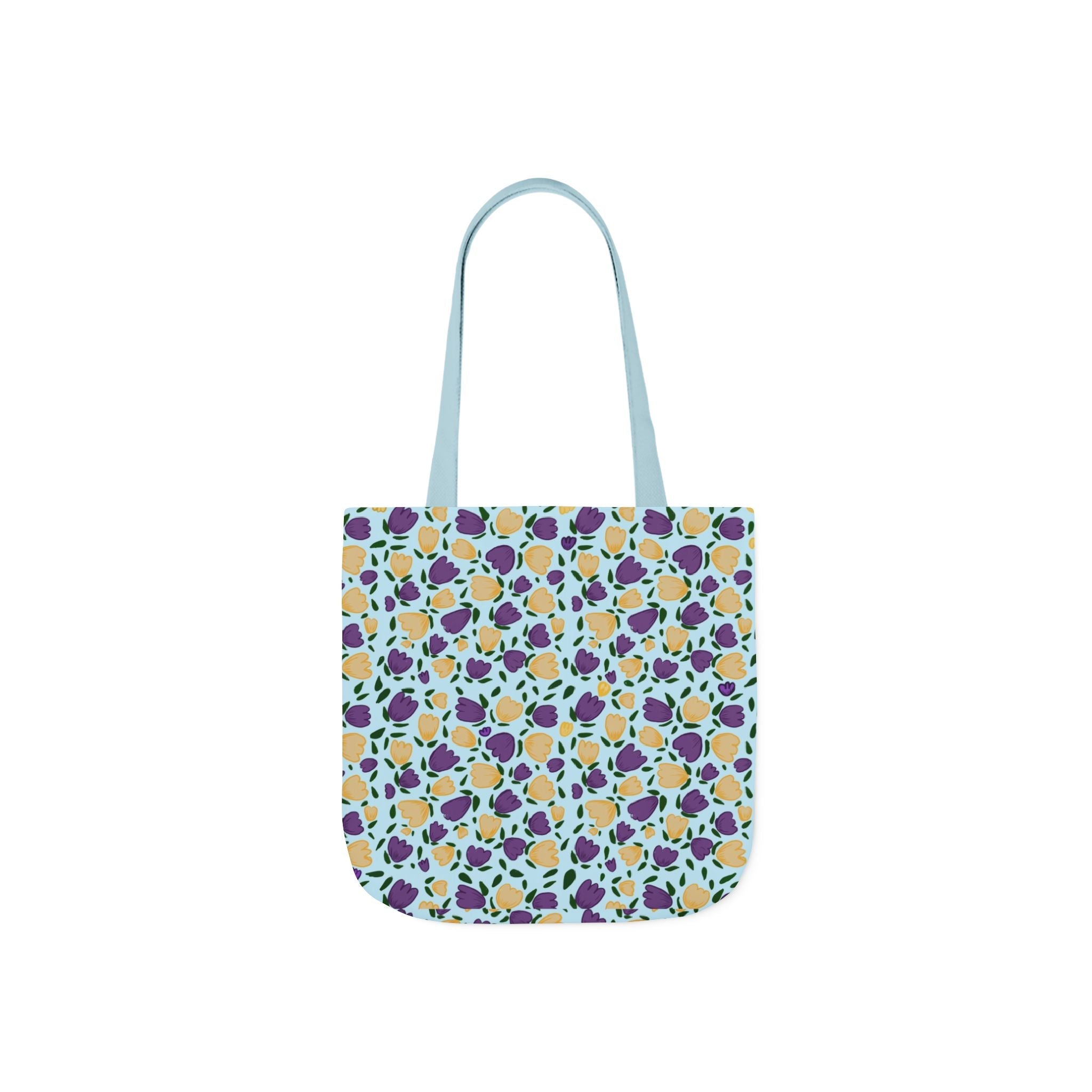 Blue Purple Cute Original Art Wild Flora Canvas Tote Bag, 5-Color Straps Printify