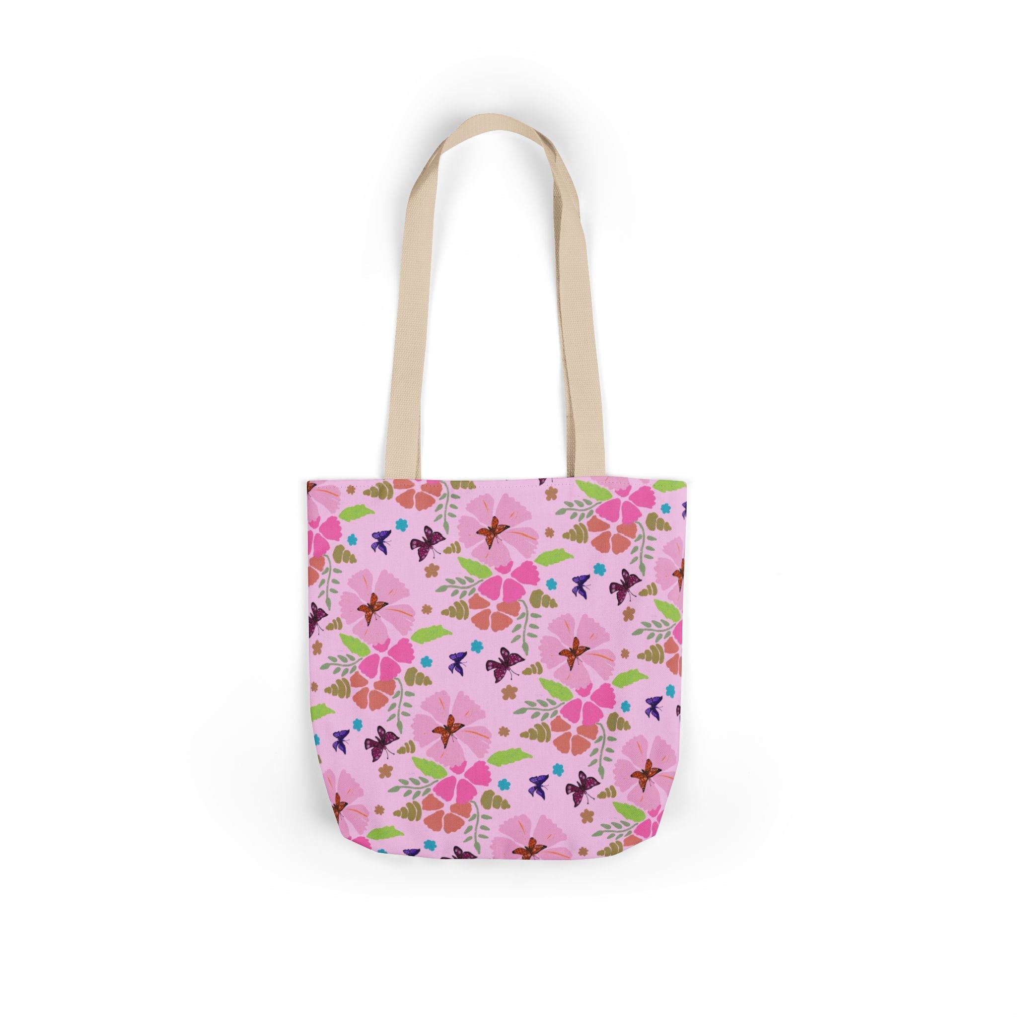 Pink Butterfly Garden Canvas Tote Bag, 5-Color Straps Printify