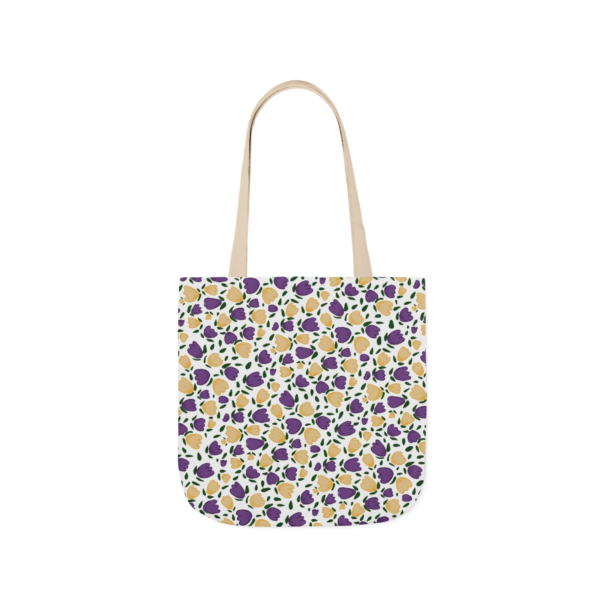 White Purple Hand Drawn Gold Flora Canvas Tote Bag, 5-Color Straps Printify