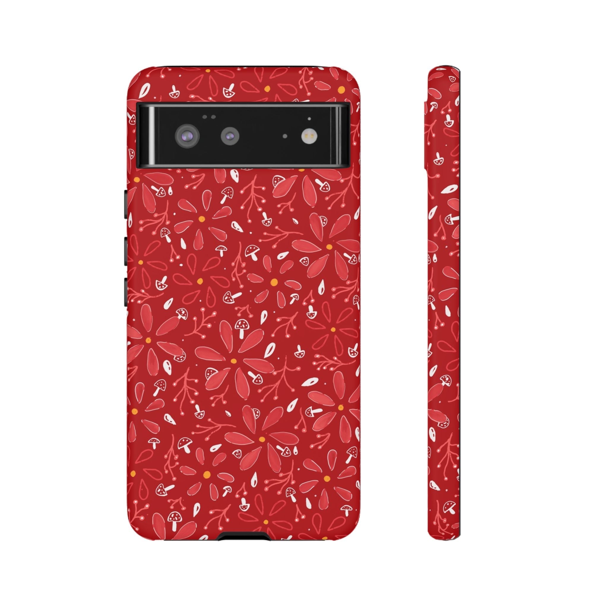 Red Flora Hand Designed Print Tough Cases Printify