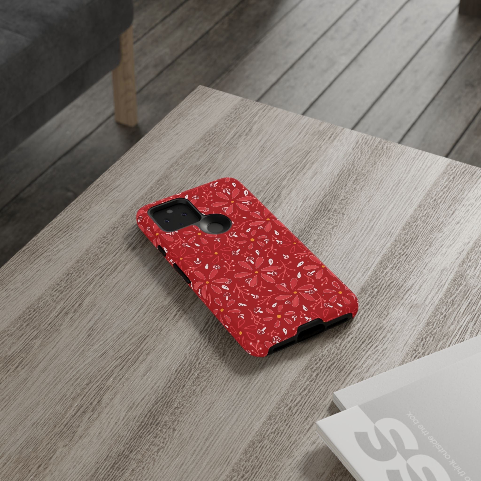 Red Flora Hand Designed Print Tough Cases Printify