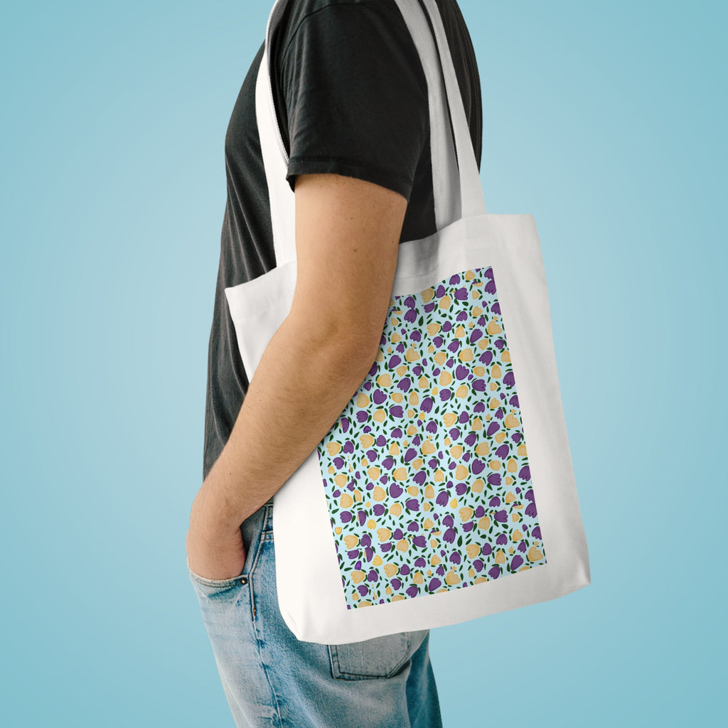 Blue Purple Small Wild Flora Cotton Tote Bag Printify