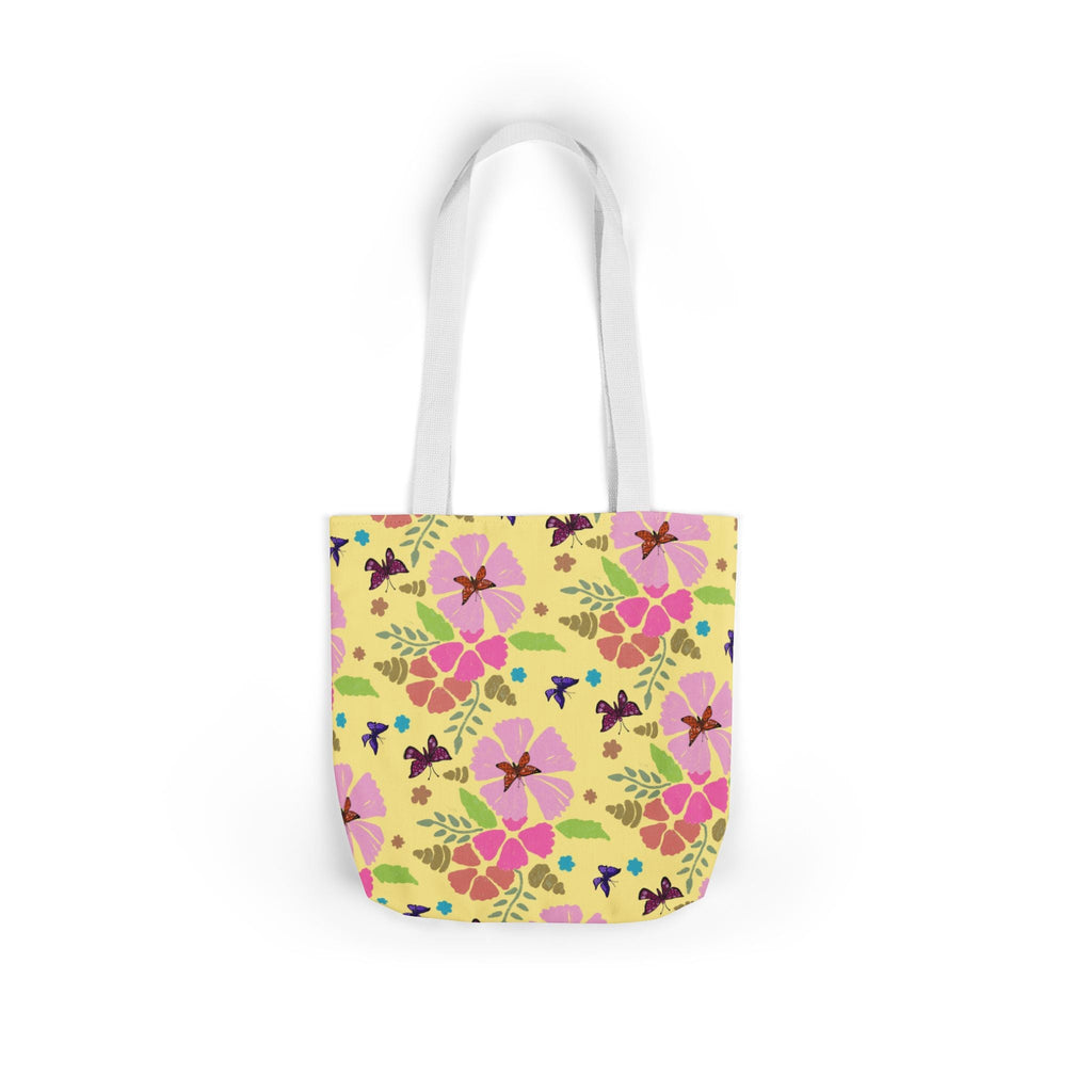 Yellow Butterfly Garden Hand Designed Print Canvas Tote Bag, 5-Color Straps Printify