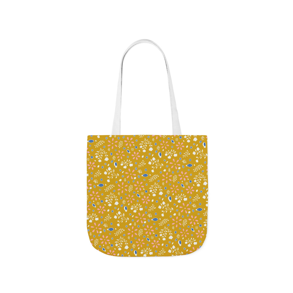 Golden Yellow Botanic Canvas Tote Bag, 5-Color Straps