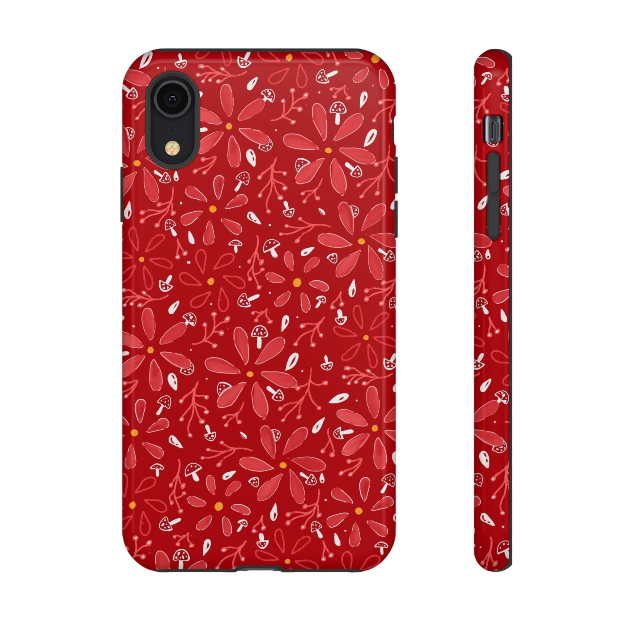 Red Flora Hand Designed Print Tough Cases Printify