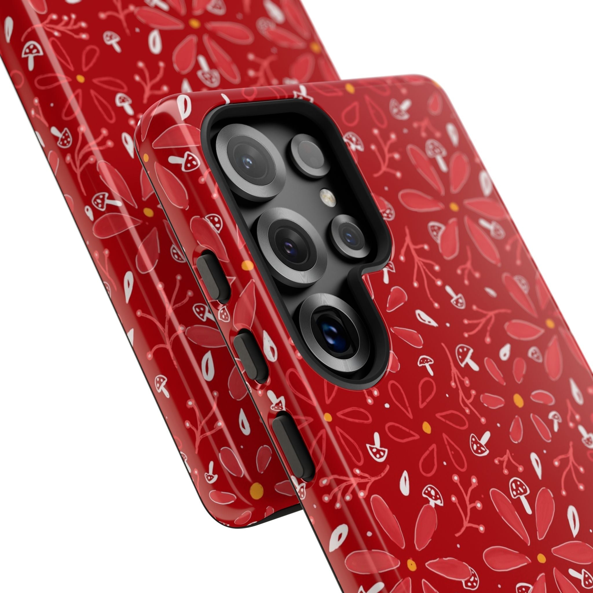 Red Flora Hand Designed Print Tough Cases Printify