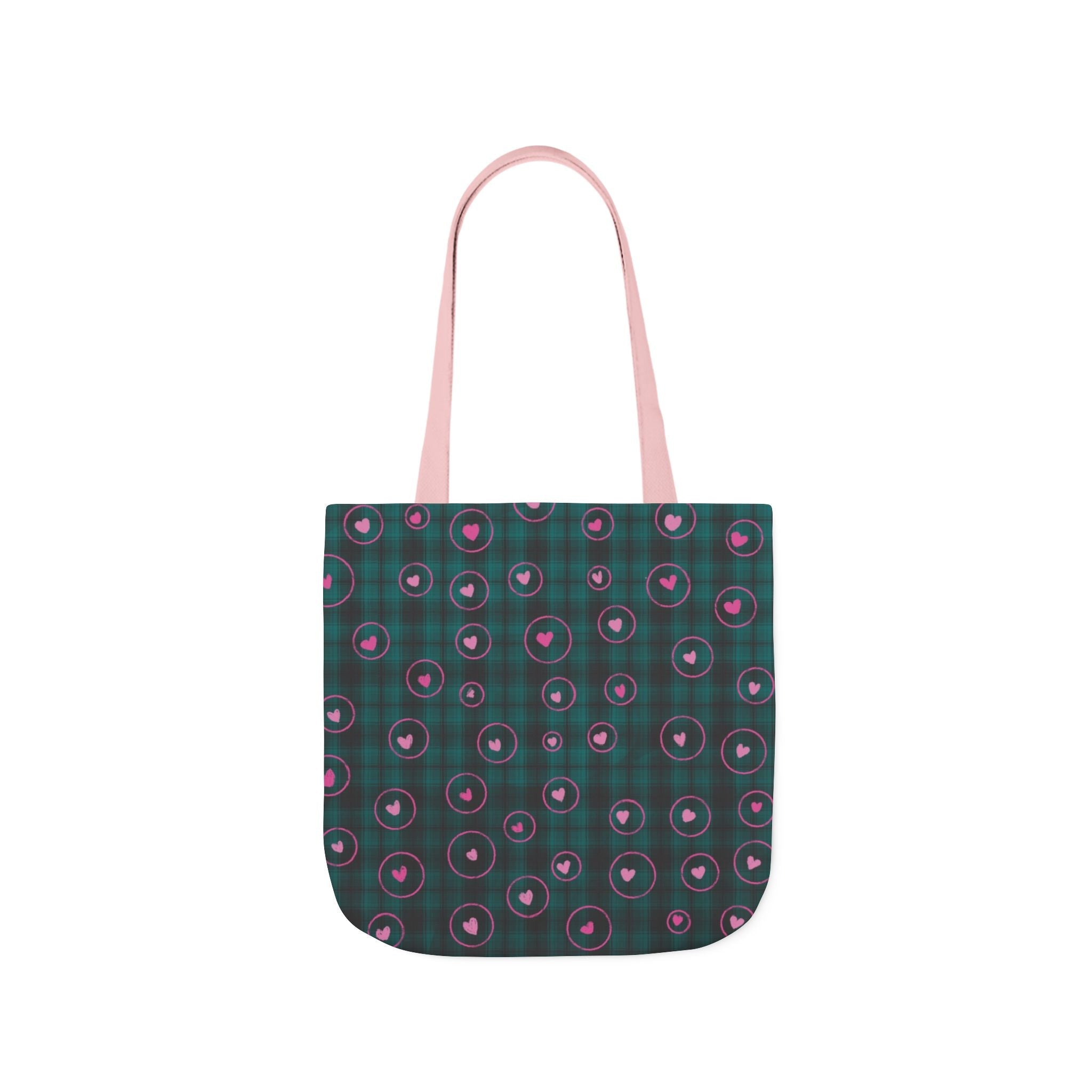 Pink Heart Dark Green Hand Drawn Design Canvas Tote Bag, 5-Color Straps Printify