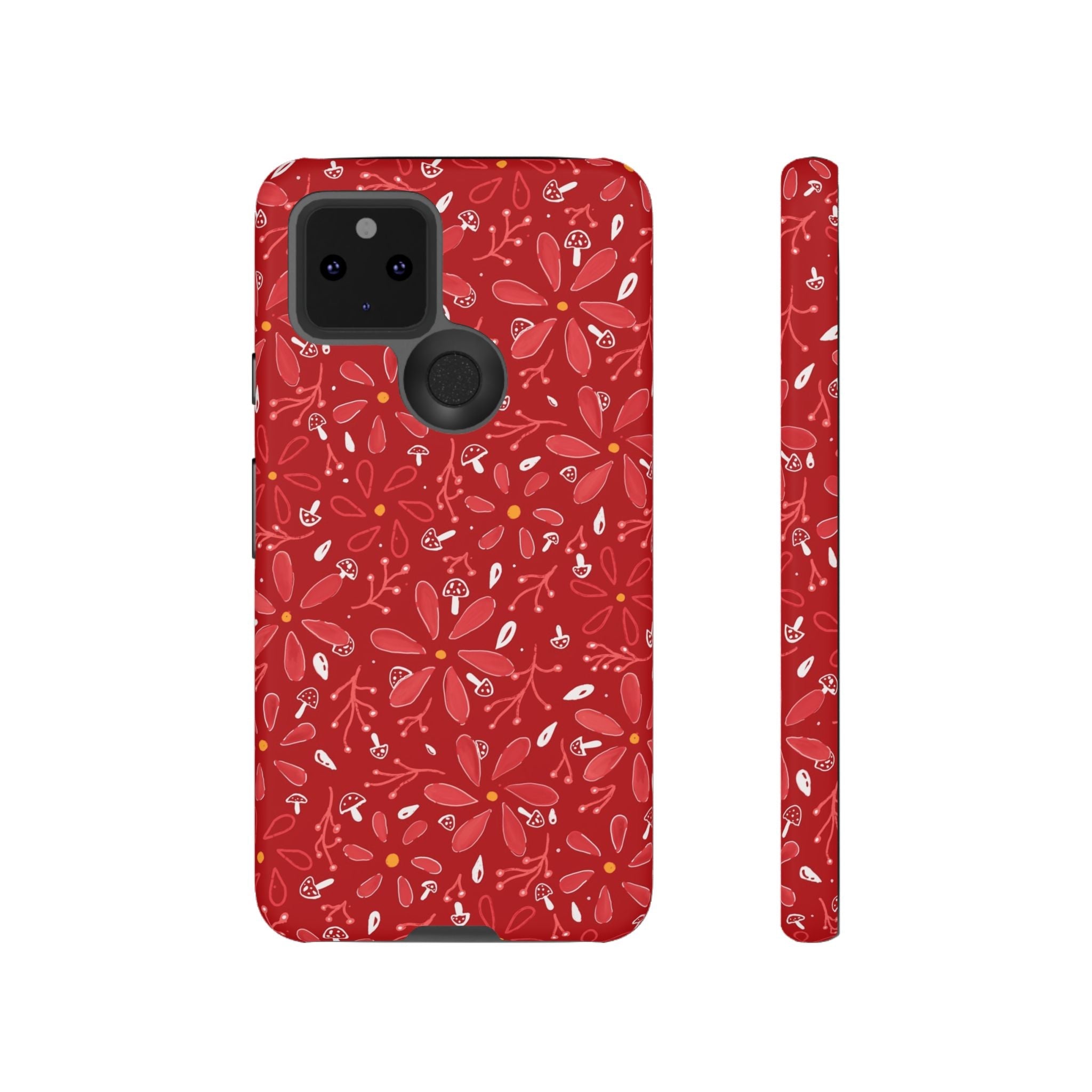 Red Flora Hand Designed Print Tough Cases Printify