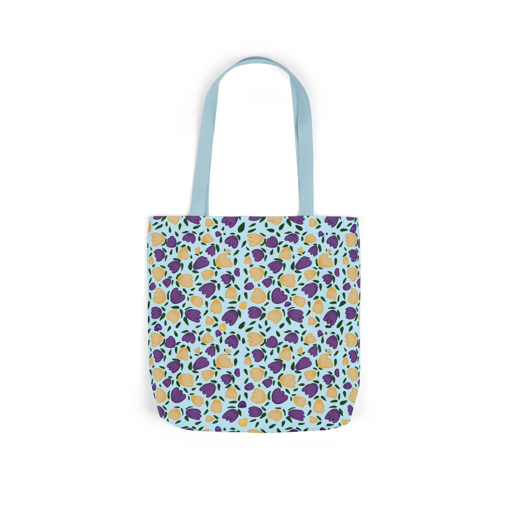Blue Purple Cute Original Art Wild Flora Canvas Tote Bag, 5-Color Straps Printify
